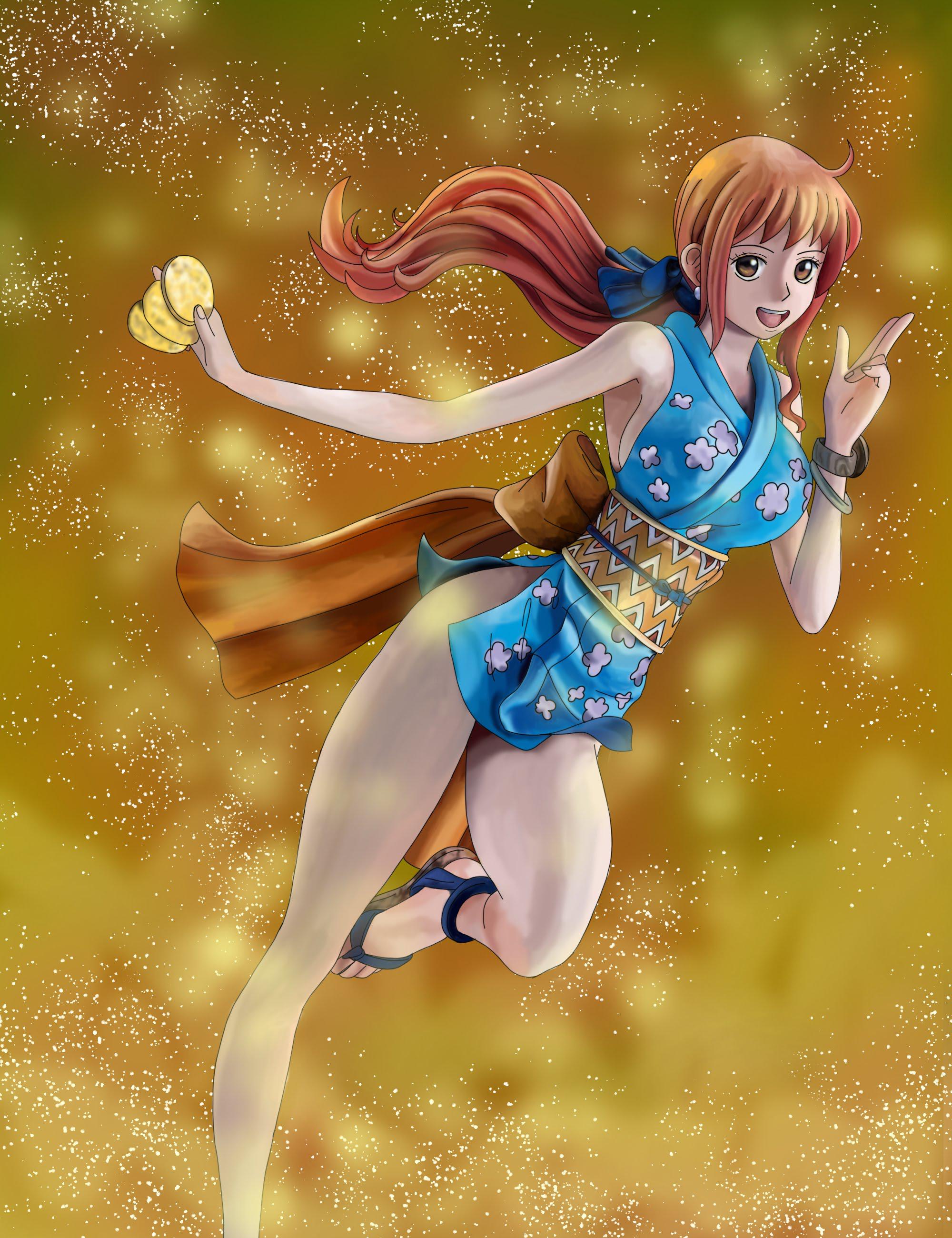 A fanart of nami in wano costume based on a figure
