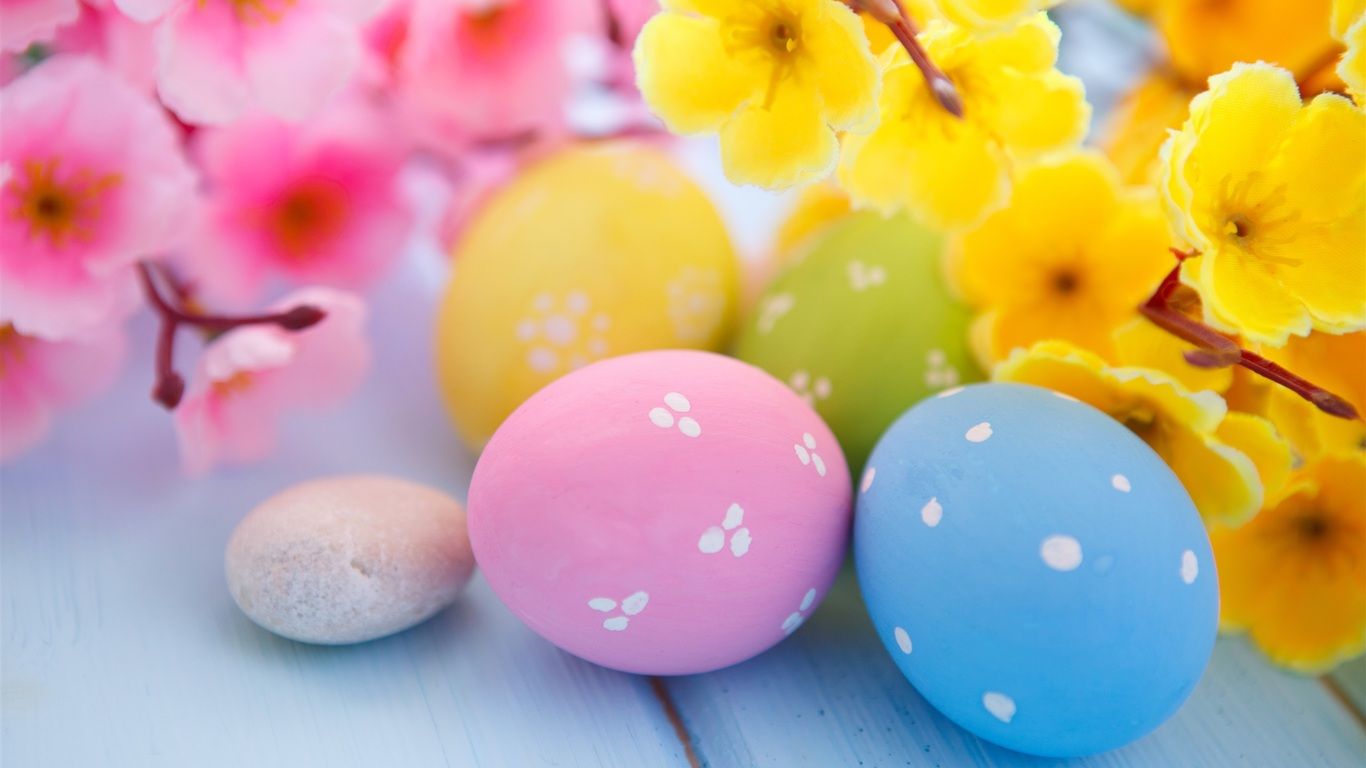 Easter Eggs and Spring Blossoms 1366x768 Resolution HD 4k Wallpaper, Image, Background, Photo and Picture