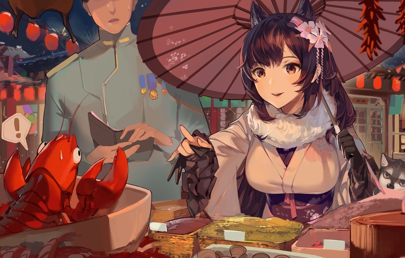 Wallpaper Girl, Restaurant, Anime, Lobster, Azur Lane image for desktop, section сёнэн