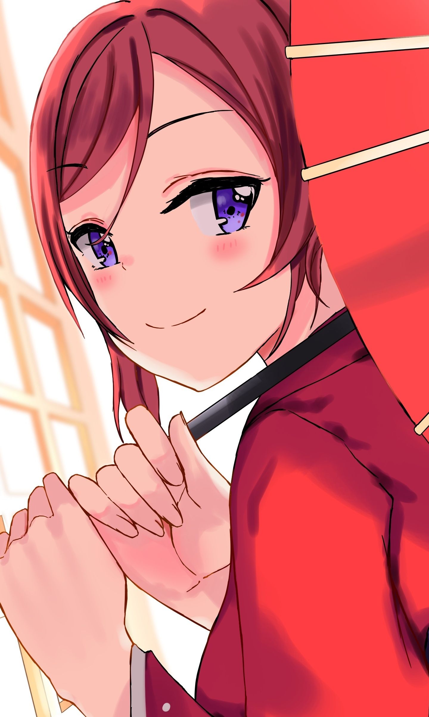 Download 1440x2630 wallpaper umbrella, smile, maki nishikino, love live!, samsung galaxy note 8, 1440x2630 HD image, background, 6811