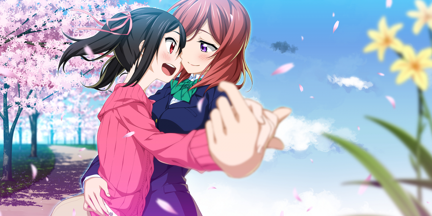 Love Live, Yazawa Nico, Nishikino Maki, Dancing, Sakura HD Wallpaper