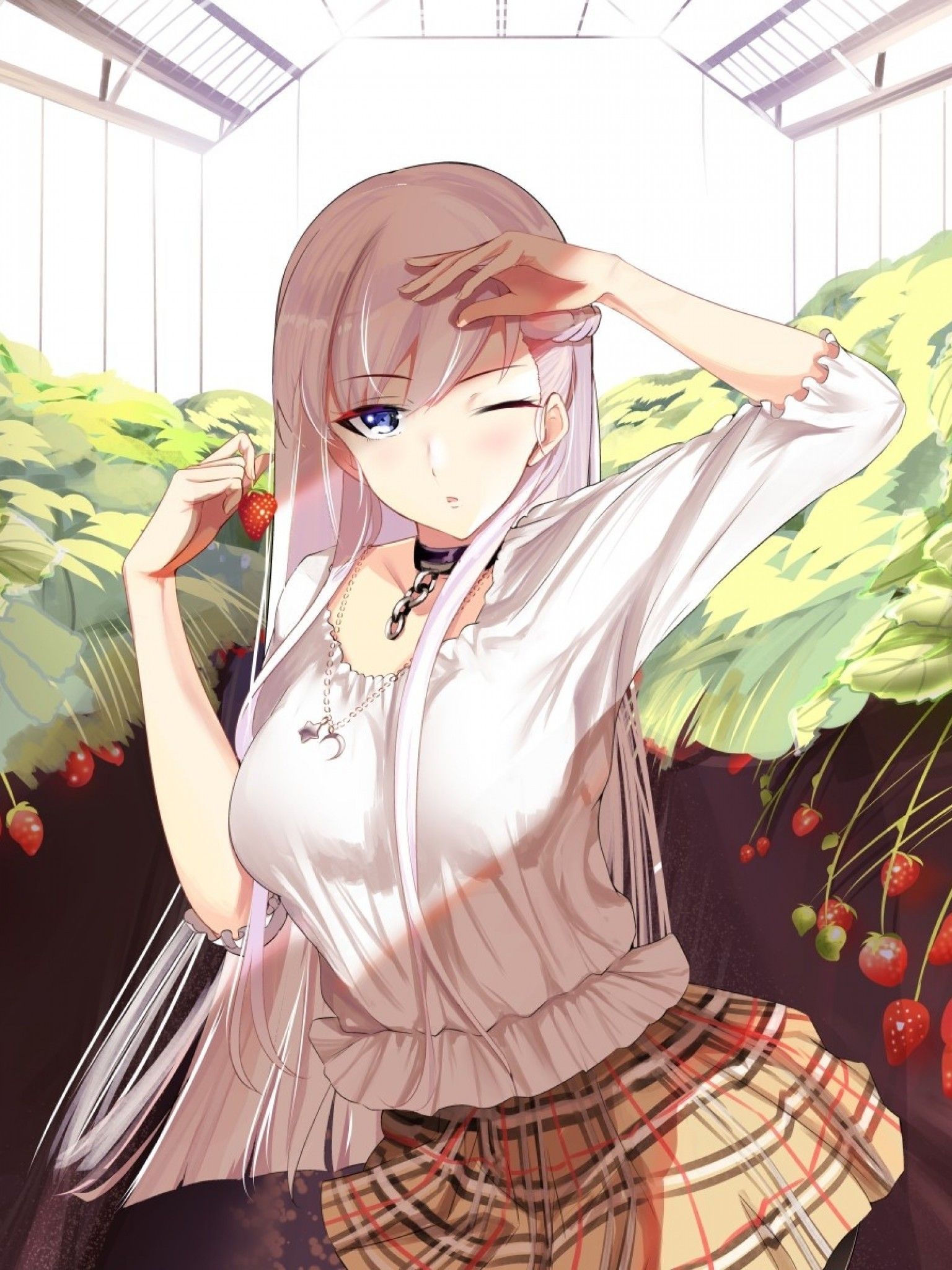 Download 1536x2048 Belfast, Azur Lane, Wink, Strawberries, Greenhouse, Necklace Wallpaper for Apple iPad Mini, Apple IPad 3, 4