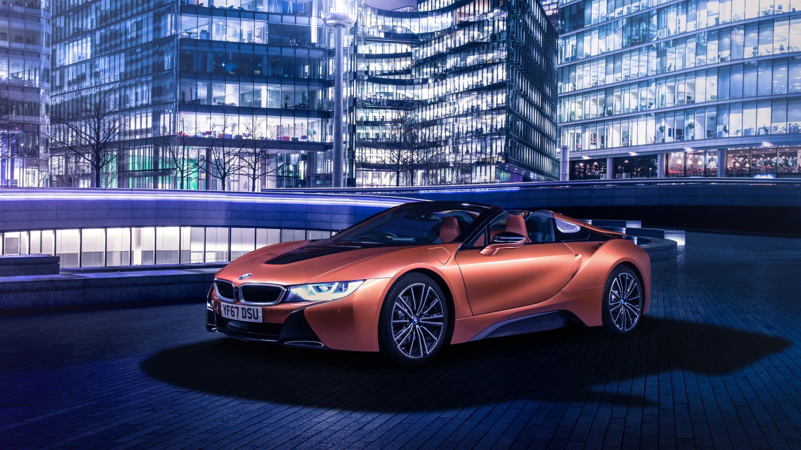 Download 1600x900 wallpaper sports car, convertible, bmw i8, orange, widescreen 16:9, widescreen, 1600x900 HD image, background, 15954