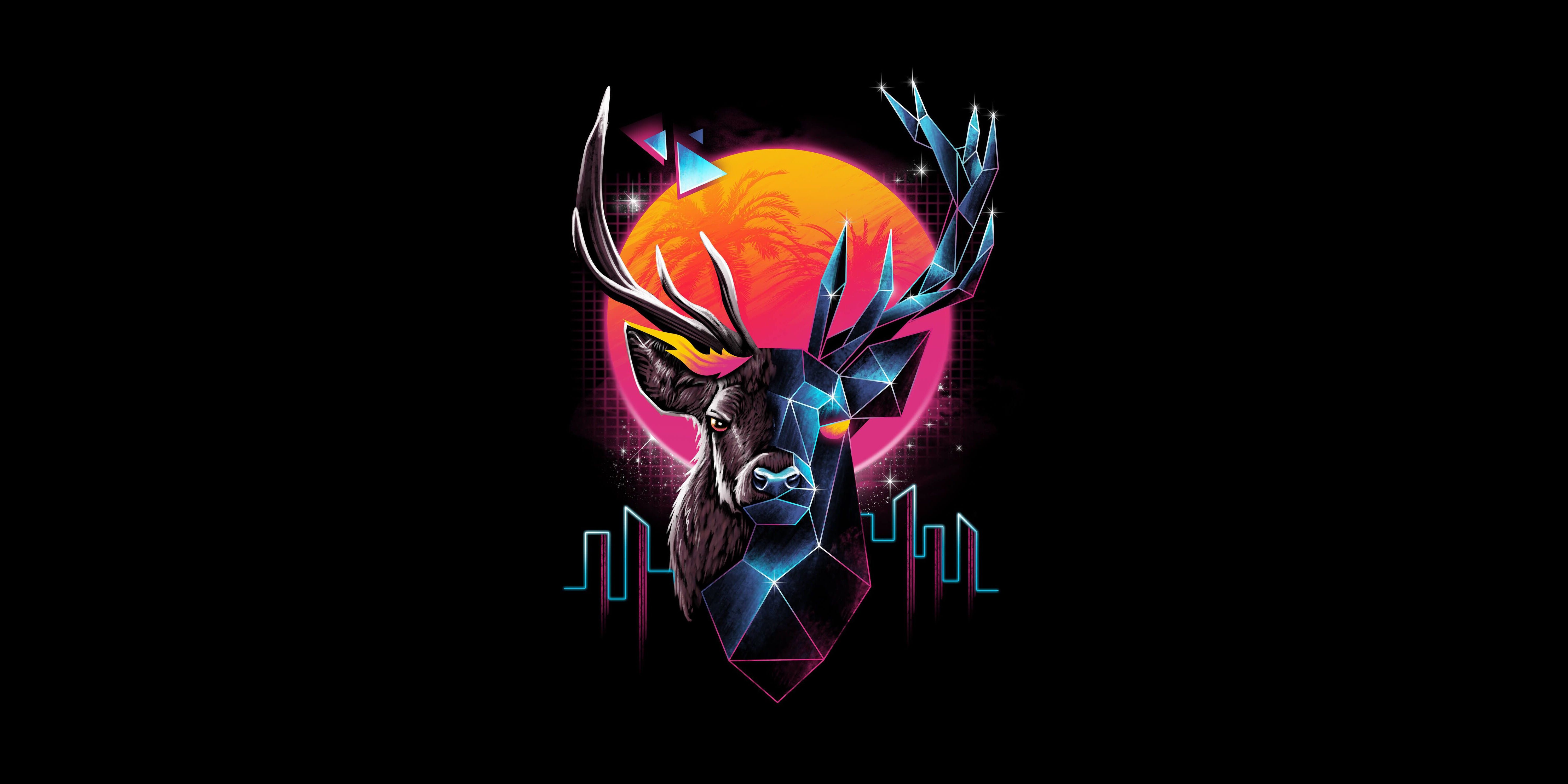 Deer Retro Abstract Art 5k, HD Artist, 4k Wallpaper, Image, Background, Photo and Picture