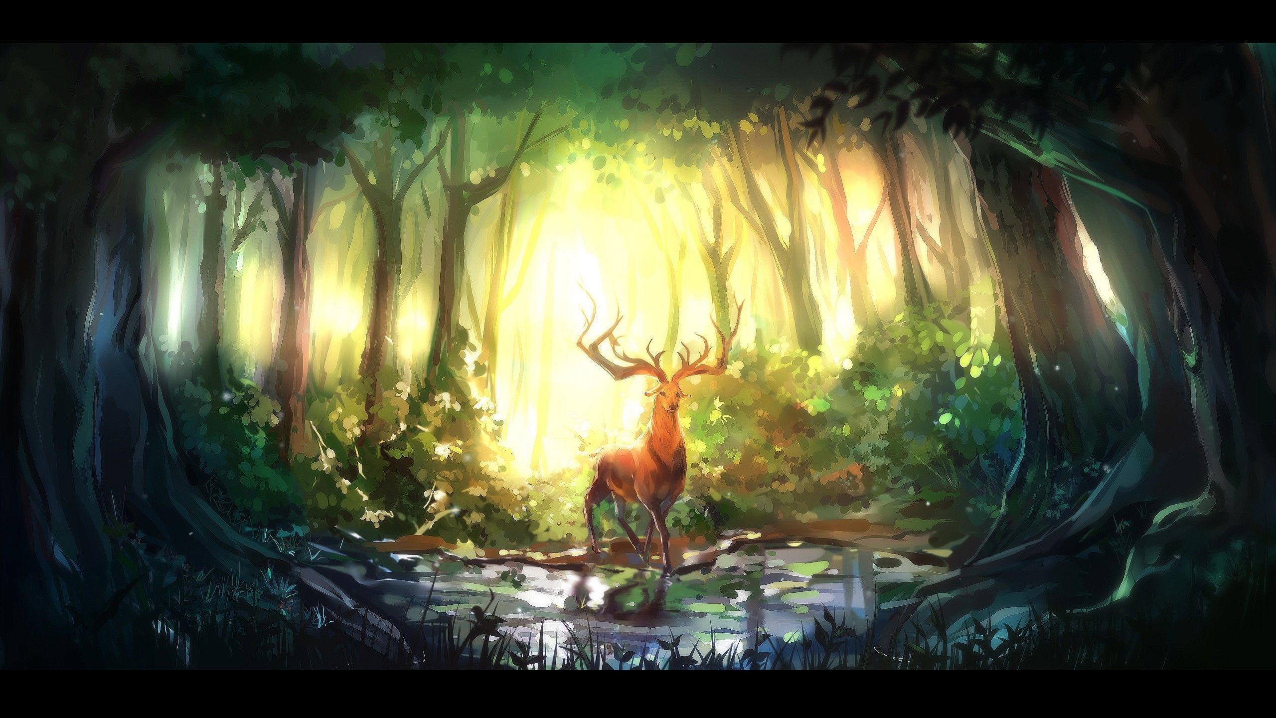 nature, Animals, Forest, Digital Art, Deer Wallpaper HD / Desktop and Mobile Background