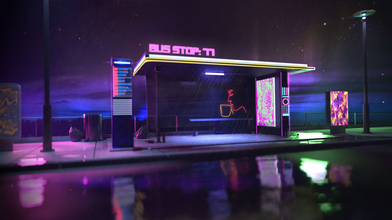Bus Stop Cyberpunk 4k 1366x768 Resolution HD 4k Wallpaper, Image, Background, Photo and Picture