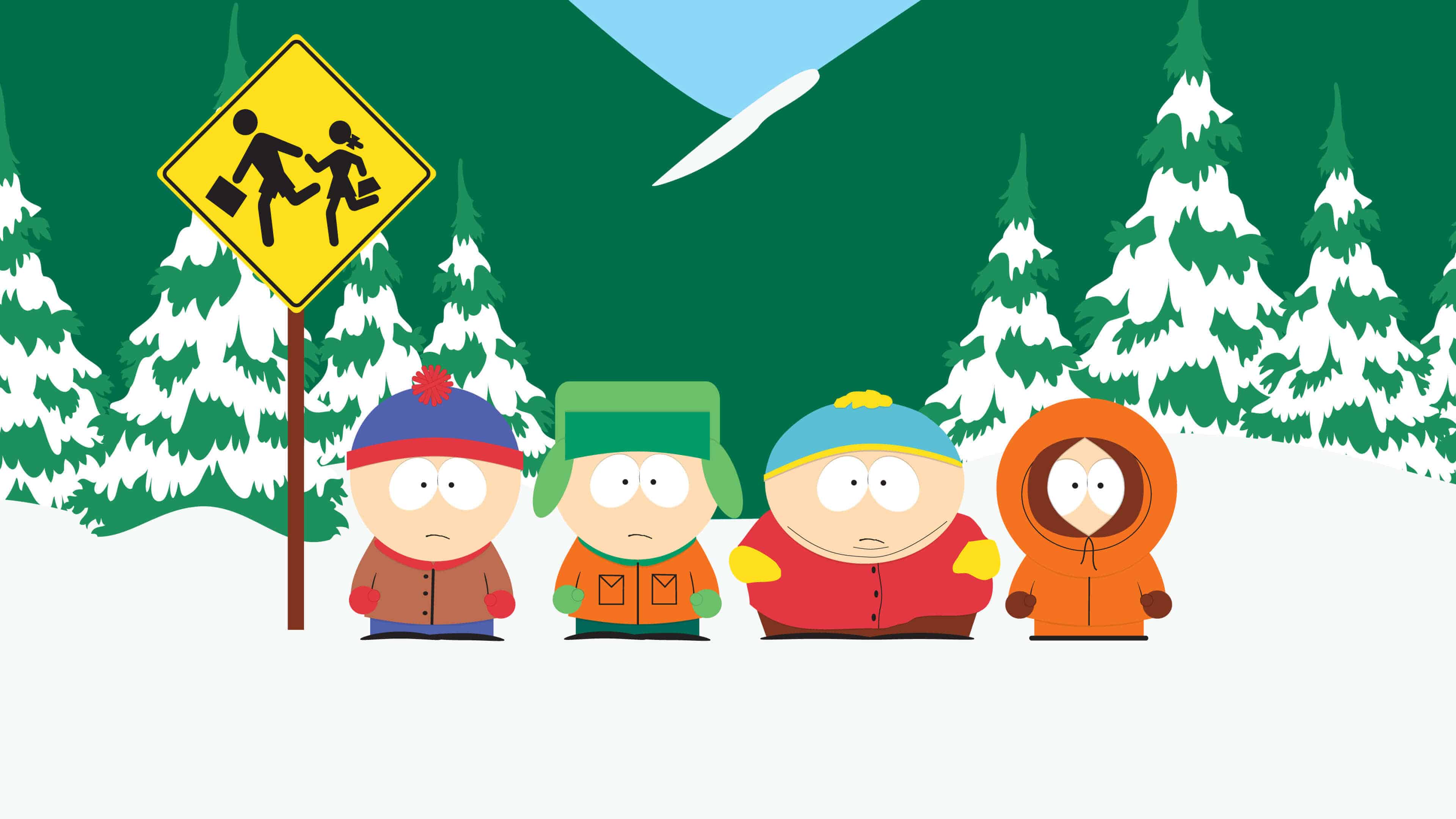 South Park, Stan Kyle Cartman and Kenny at The Bus Stop UHD 4K Wallpaper