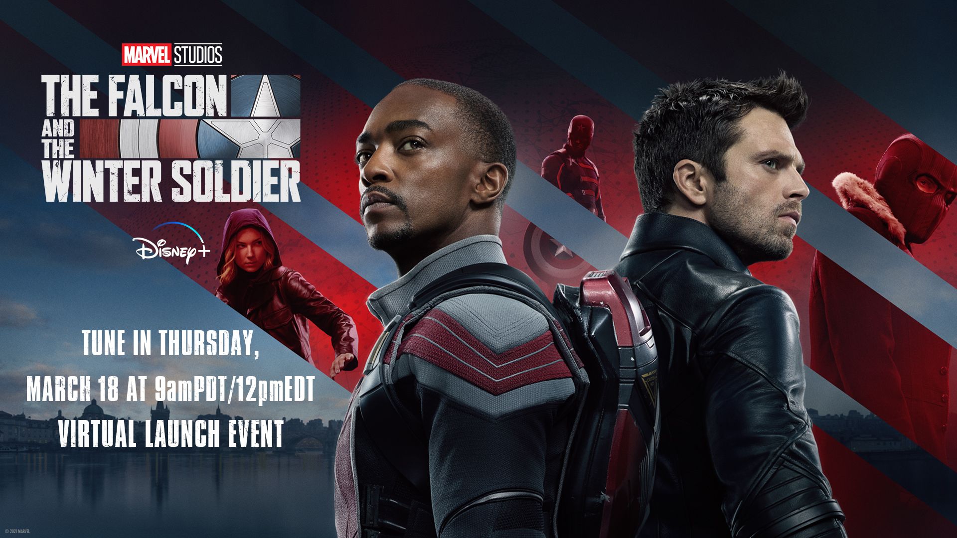 The Falcon And The Winter Soldier In Here This Thursday At 9amPDT 12pmEDT For A Virtual Launch Event Featuring The Cast Of Marvel Studios' The Falcon And The Winter Soldier! #