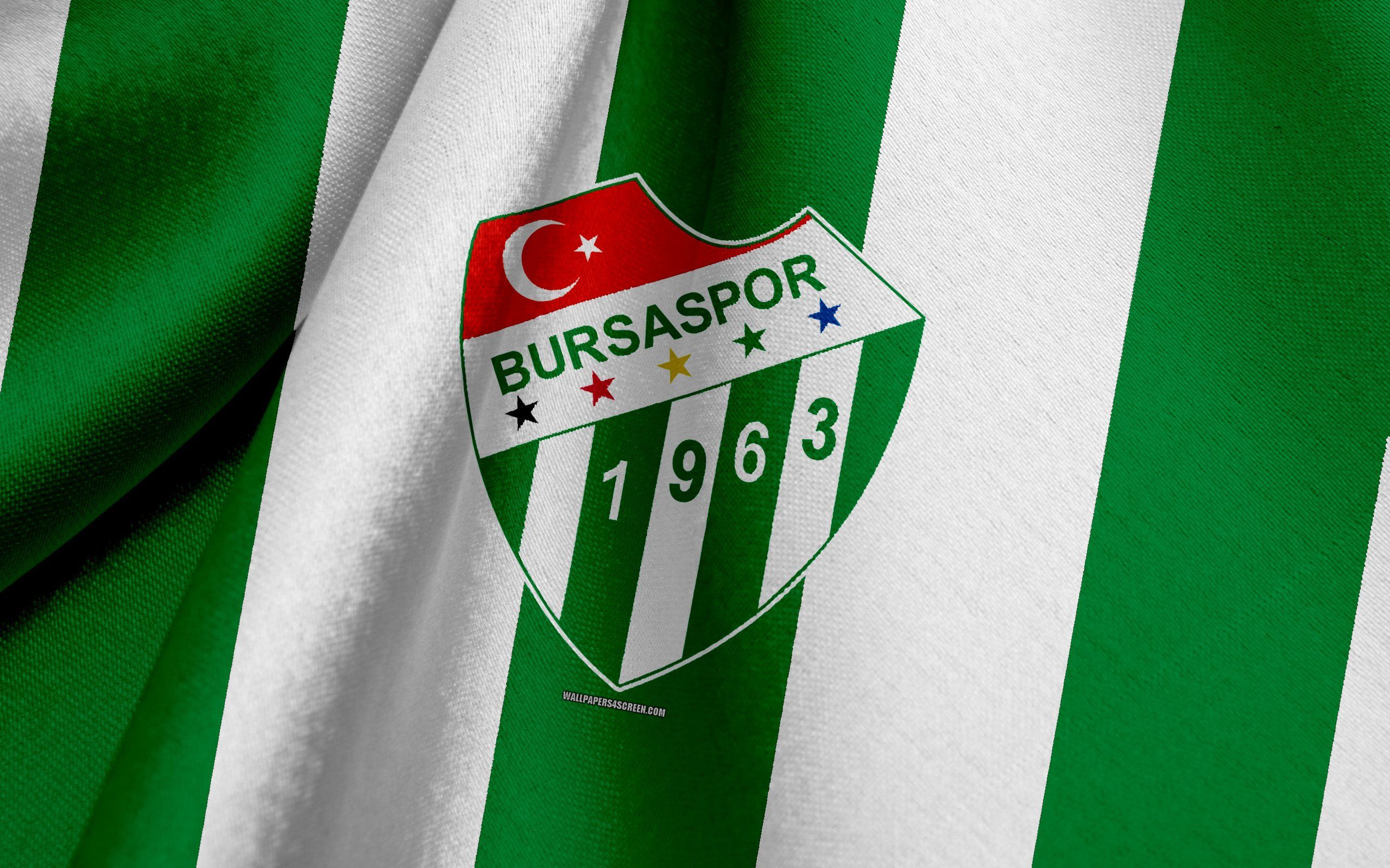 Download wallpaper Bursaspor, Turkish football team, green white flag, emblem, fabric texture, logo, Bursa, Turkey for desktop with resolution 2560x1600. High Quality HD picture wallpaper