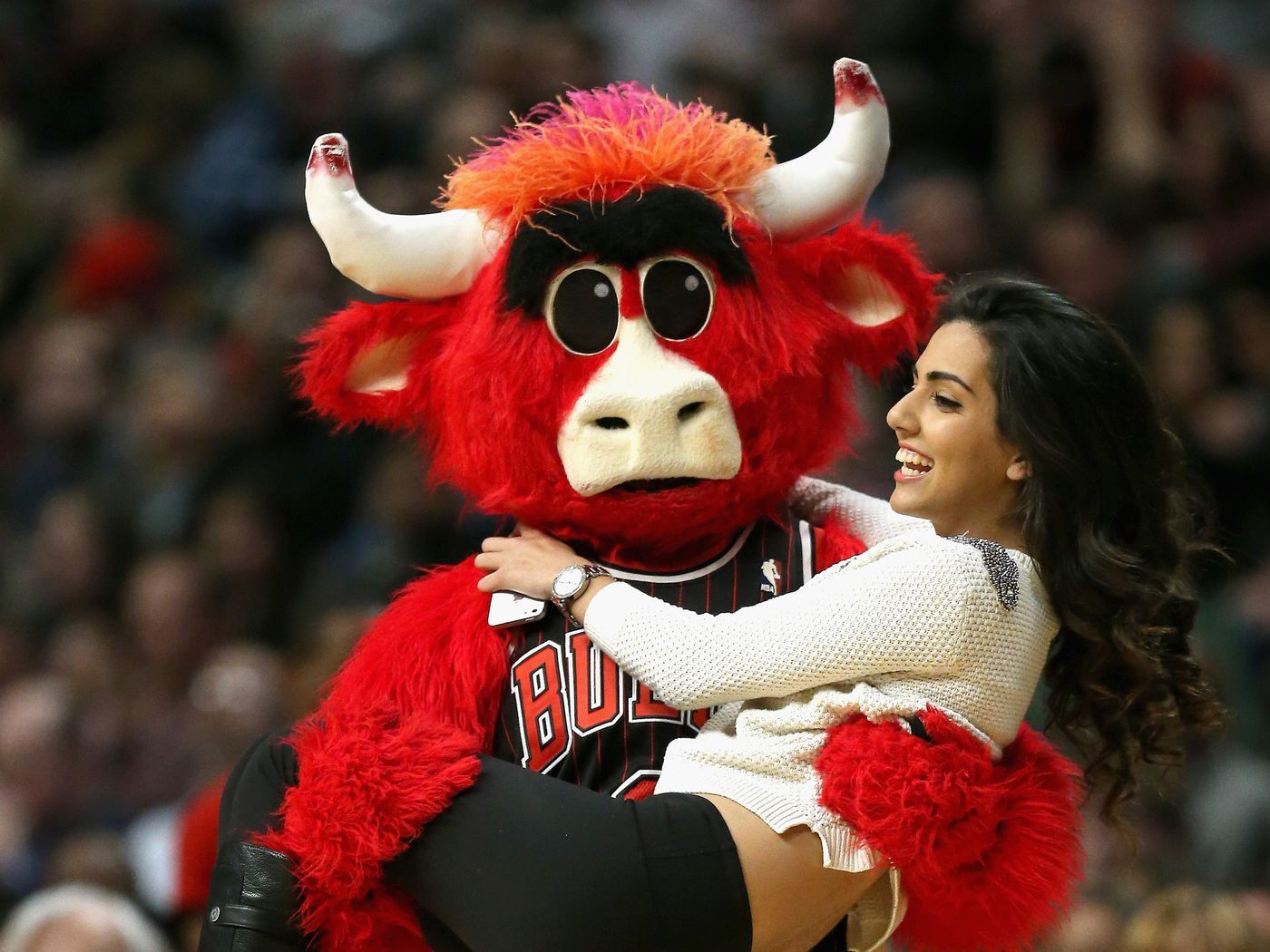 Benny the Bull convinces referee to dance with him