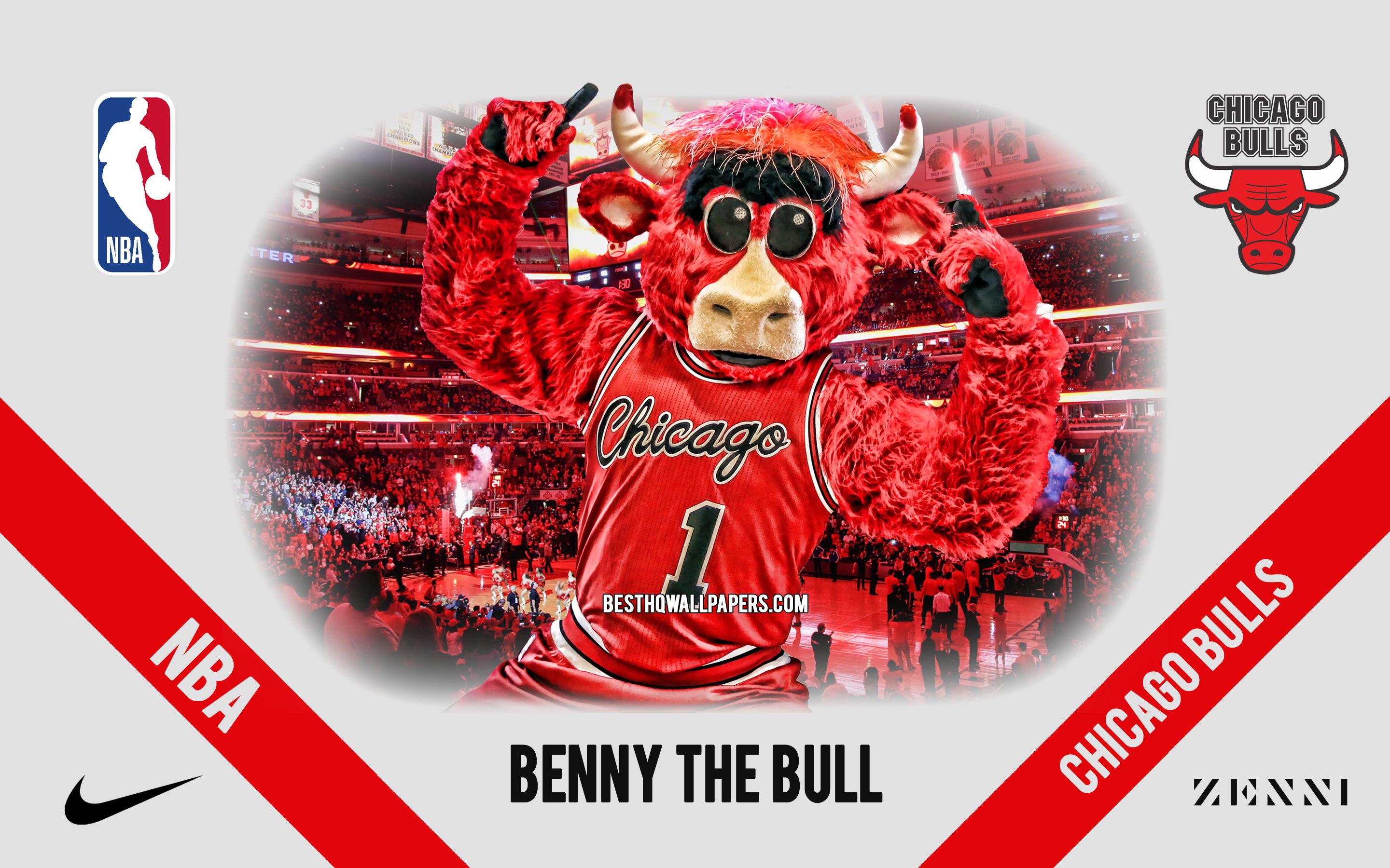 Download wallpaper Benny the Bull, mascot, Chicago Bulls, NBA, portrait, USA, basketball, Benny, Chicago Bulls mascot, United Center, Chicago Bulls logo for desktop with resolution 2880x1800. High Quality HD picture wallpaper