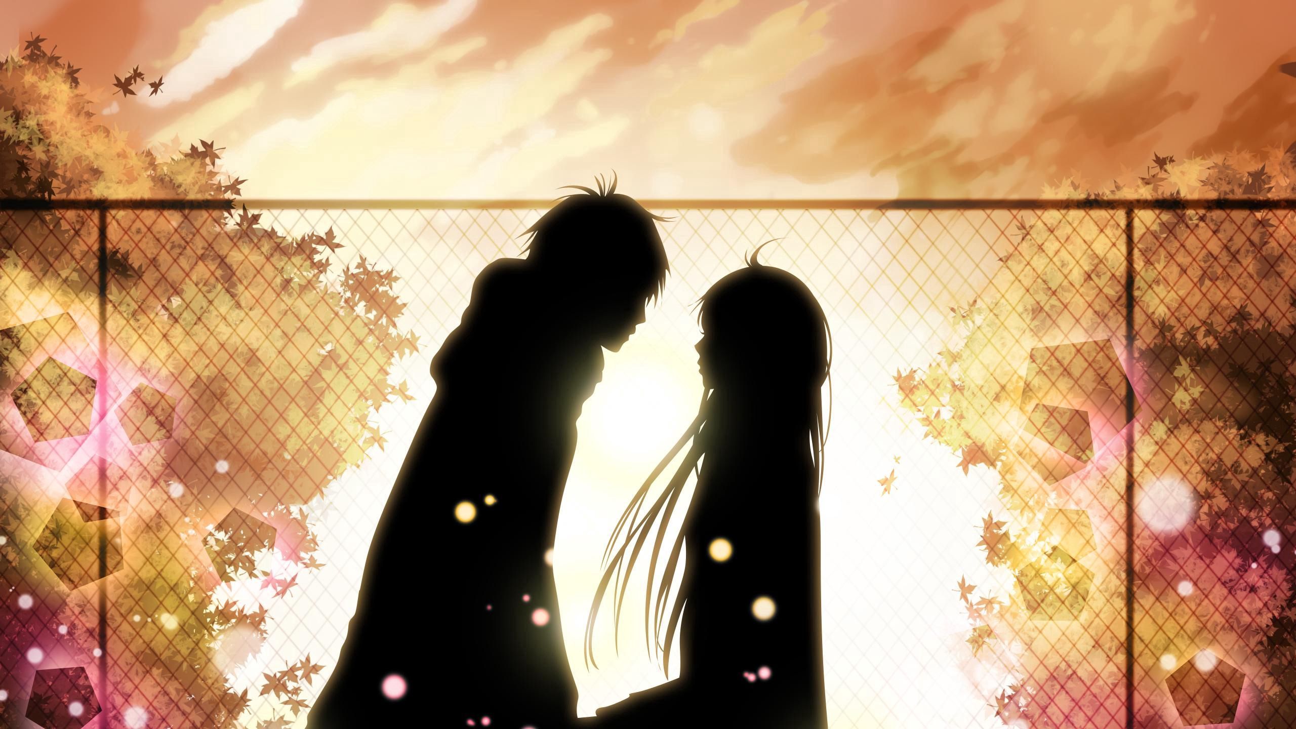 Download wallpaper 2560x1440 kimi ni todoke, girl, boy, love, feelings, meet, date, fall, leaves widescreen 16:9 HD background