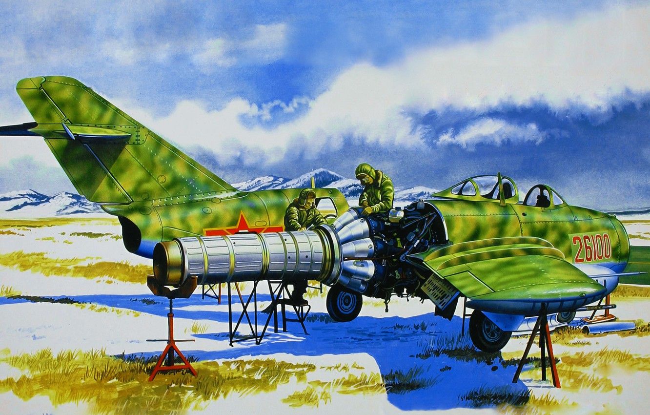 Wallpaper Art, Painting, Jet, Mikoyan Gurevich MiG 15 Image For Desktop, Section авиация