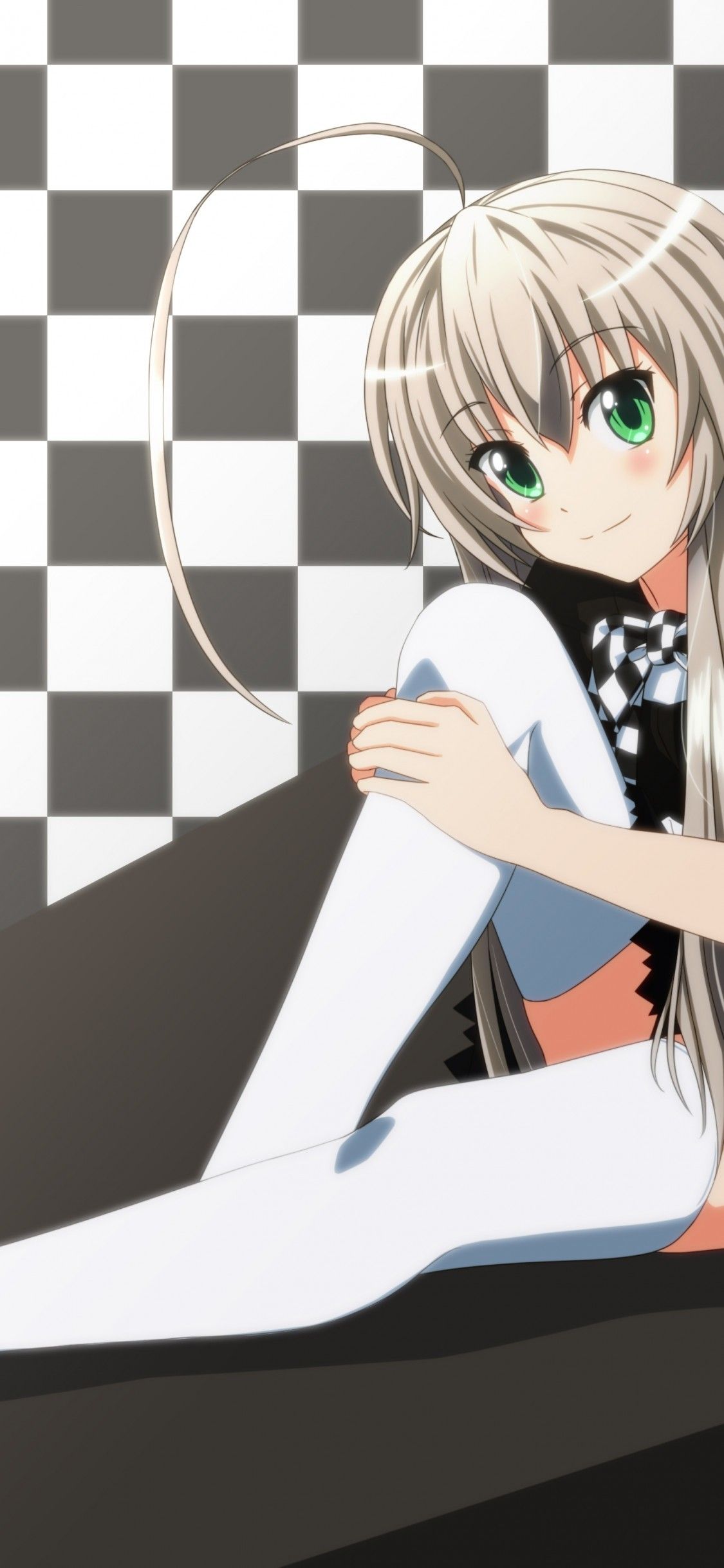 Download 1125x2436 Haiyore Nyaruko San, Nyaruko, Sitting, Smiling, Gray Hair Wallpaper For IPhone 11 Pro & X