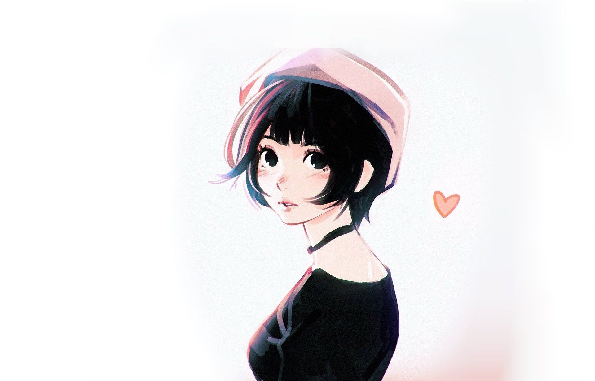 Wallpaper, Heart Design, simple background, white background, anime girls 1920x1231