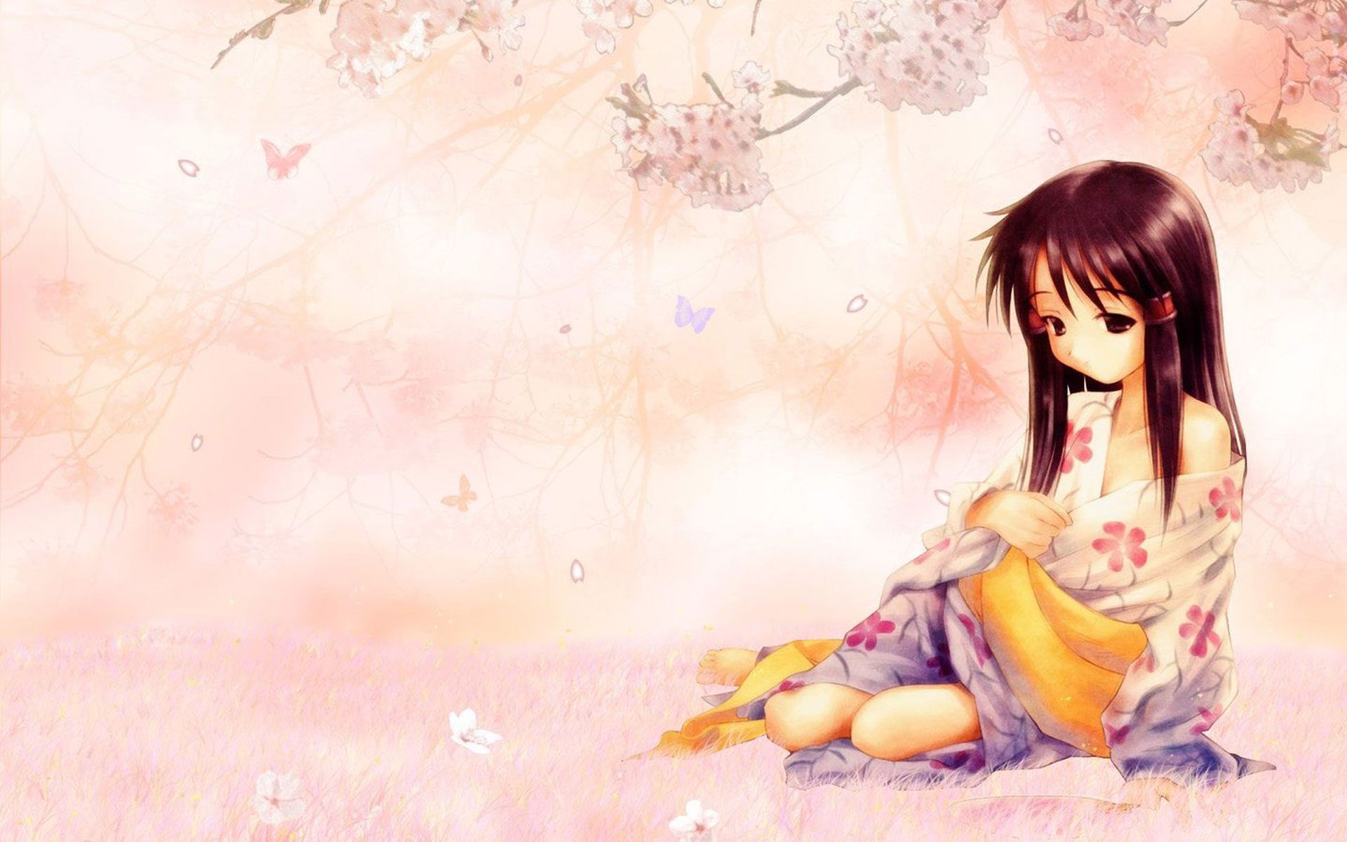 Anime Girl Little Girl Sakura Sitting Wallpaper:1920x1200