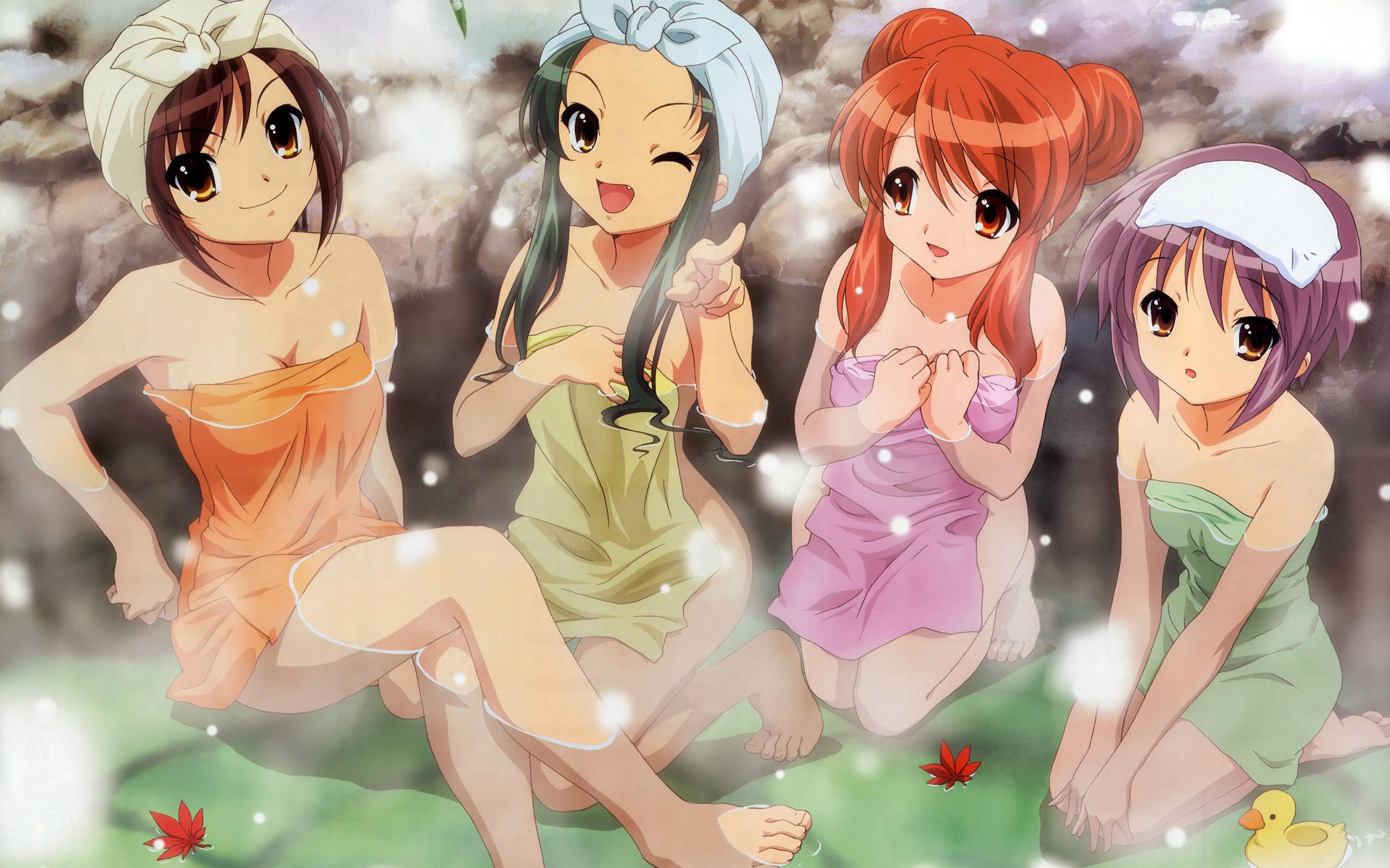 Wallpaper Four Little Girls In The Hot Springs Little Anime Girls