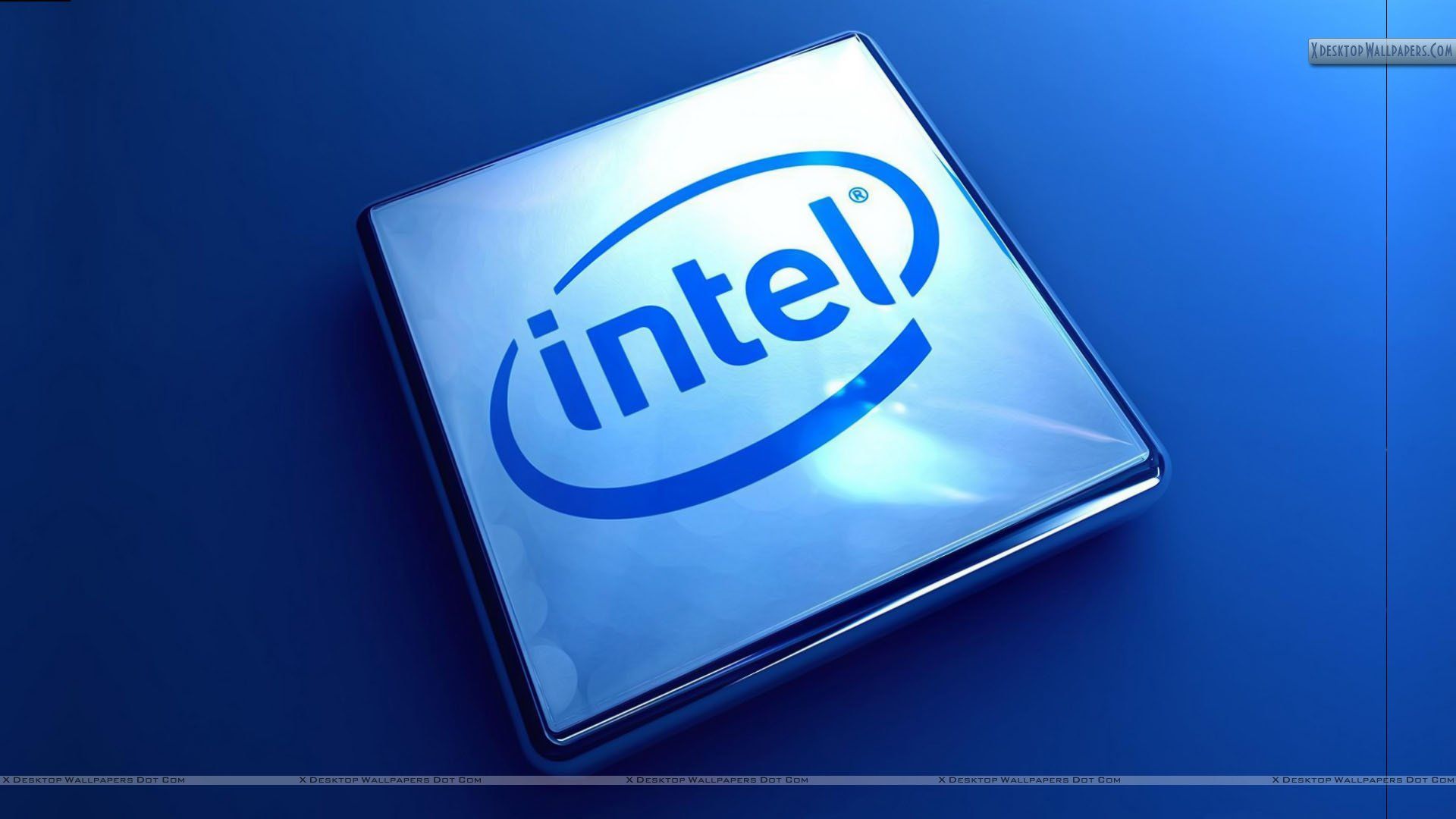 Intel Company Logo On Blue Background Wallpaper