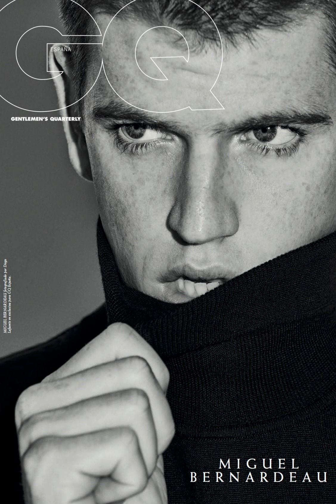 Actor Miguel Bernardeau on the cover of GQ Spain's November issue wearing BOSS #ThisIsBOSS. Gq, Black and white aesthetic, Boy tattoos