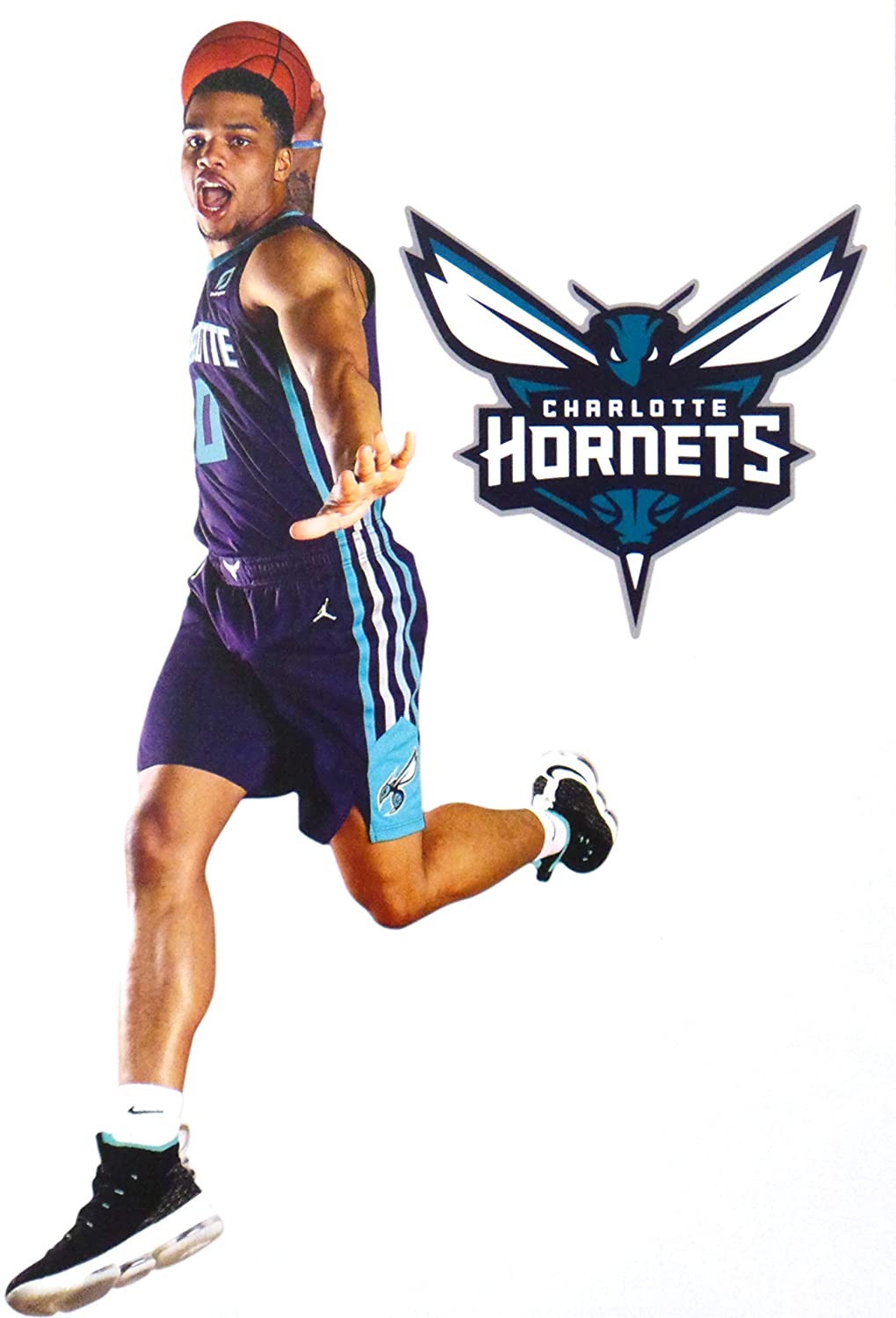 Miles Bridges Mini FATHEAD Graphic + Charlotte Hornets Logo Official NBA Vinyl Wall Graphics Graphic is 7 INCHES Tall: Kitchen & Dining