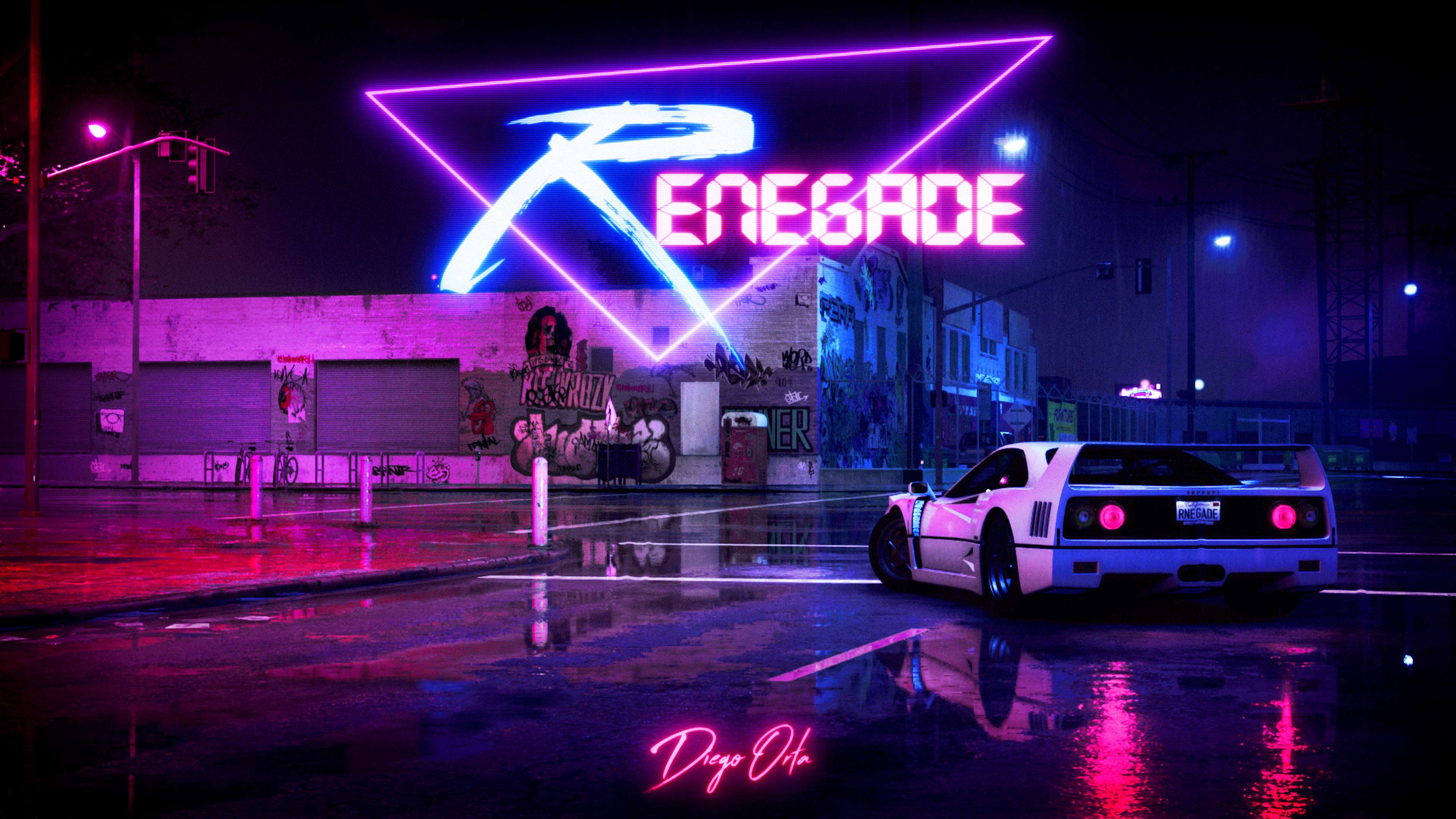 Retrowave Car Wallpaper 4k