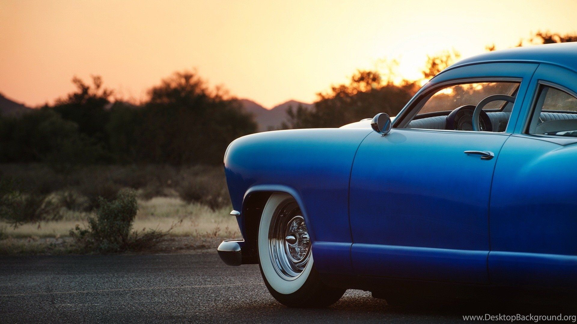 Download Sunset Blue Classic Car Wallpaper Desktop Background