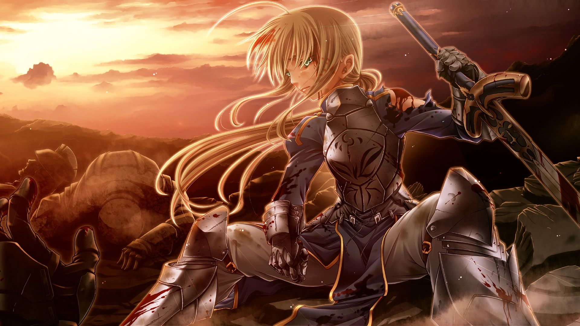 Download Wallpaper, Download sunset fatestay night blood weapons armor saber anime girls swords fate series 1920x1080 wallpa Wallpaper –Free Wallpaper Download