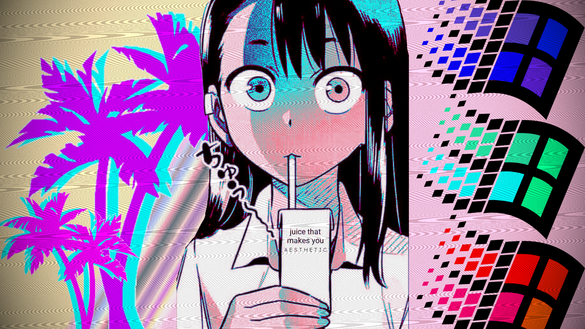 Girl Drinking Juice Aesthetic Anime Wallpapers.