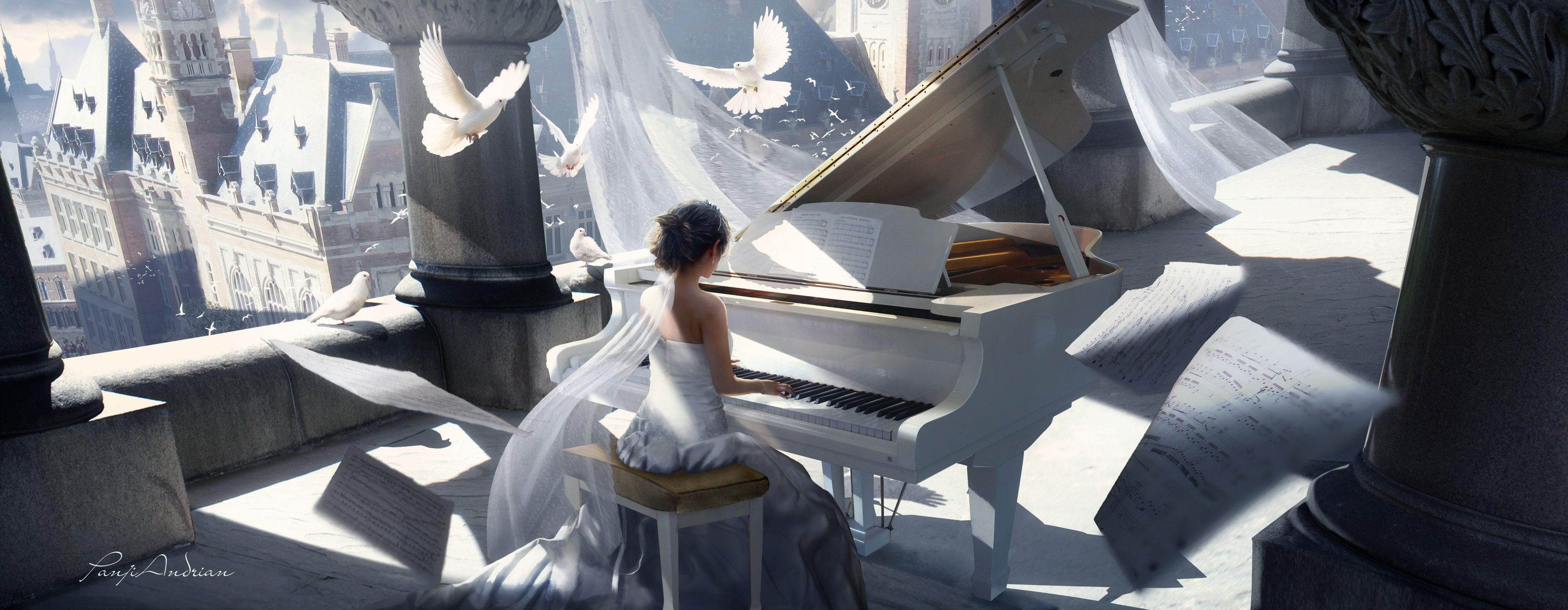 Girl Playing Piano Painting 4k, HD Artist, 4k Wallpaper, Image, Background, Photo and Picture