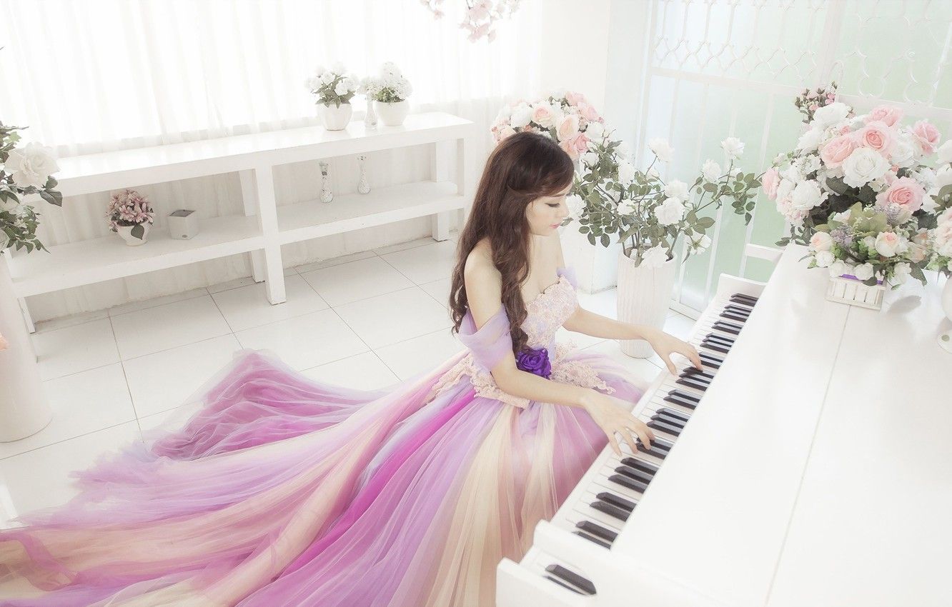 Wallpaper girl, music, piano image for desktop, section музыка