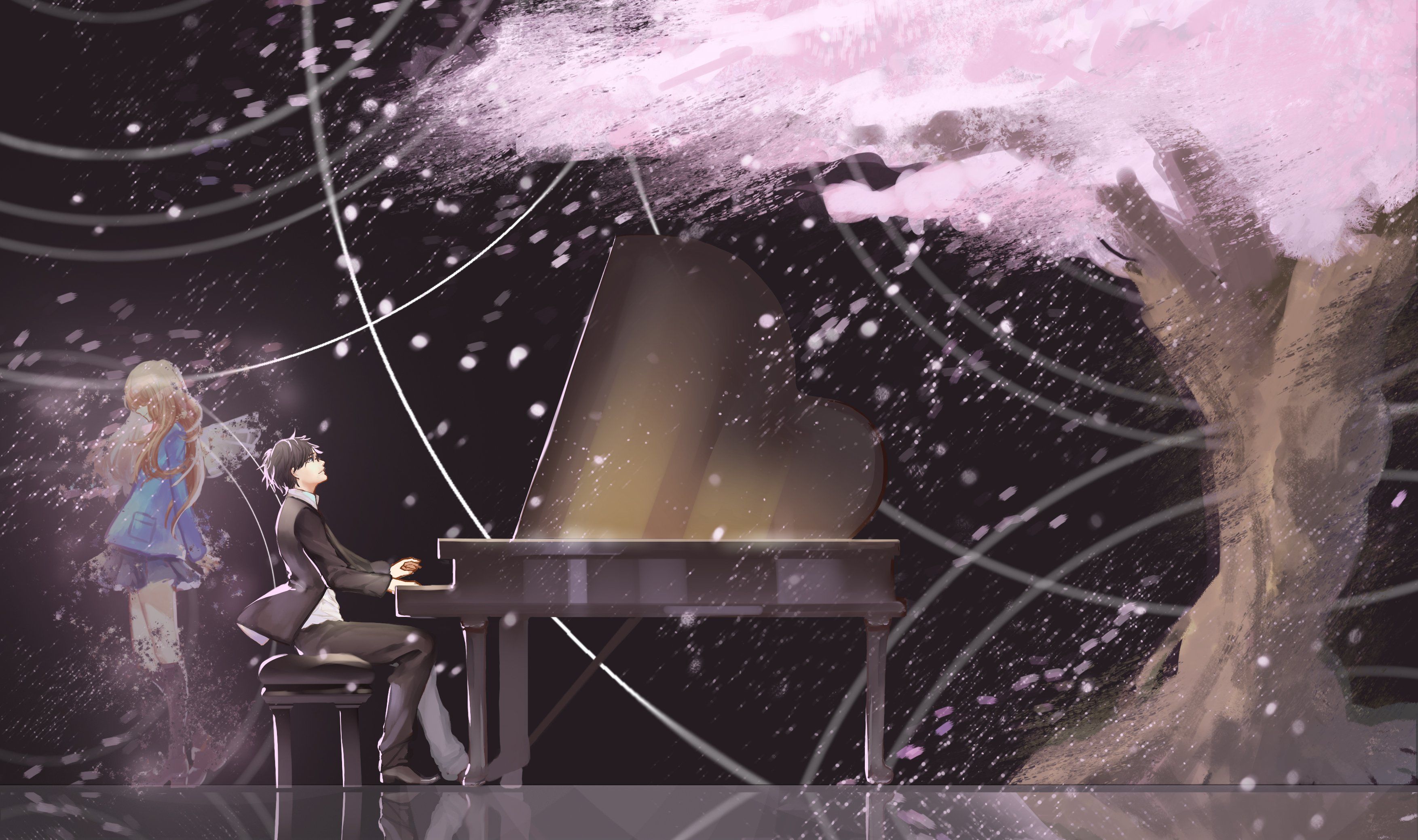 anime, Series, Girl, Boy, Piano, Music, Tree Wallpaper HD / Desktop and Mobile Background