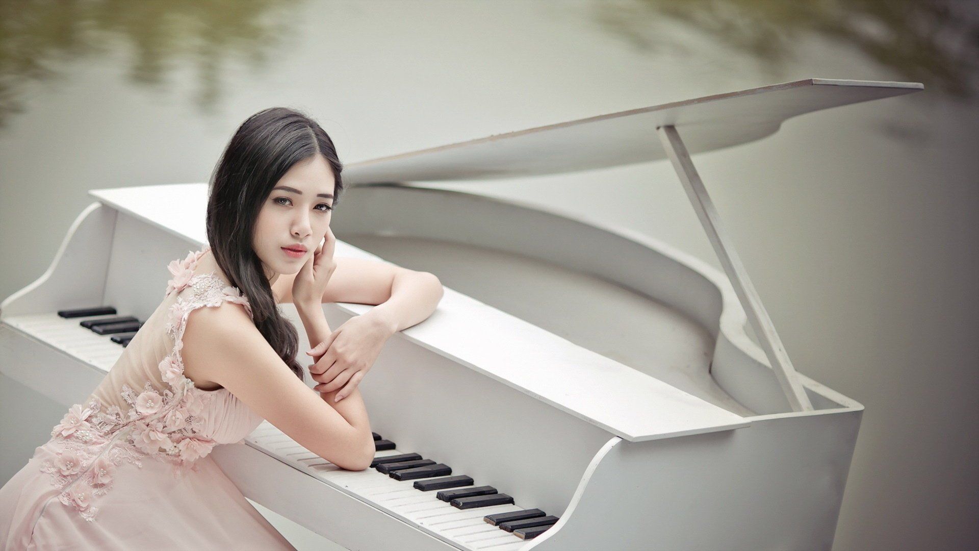girl Asian music piano HD wallpaper
