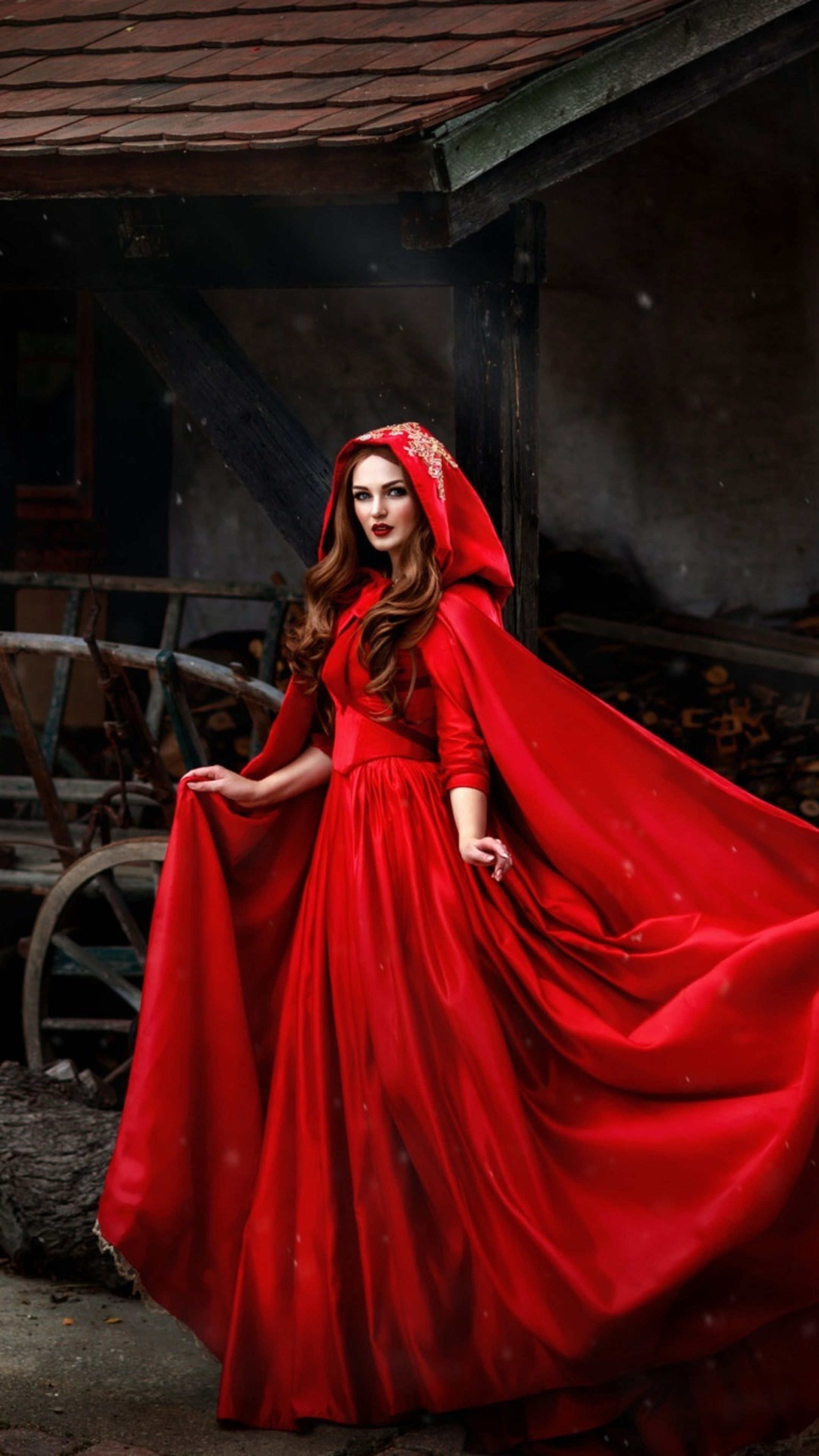 Red Dress Village Girl Sony Xperia X, XZ, Z5 Premium HD 4k Wallpaper, Image, Background, Photo and Picture