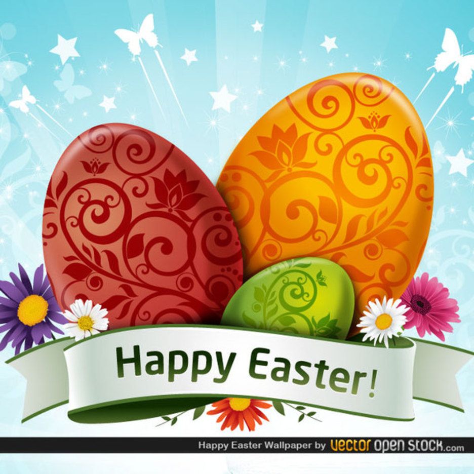 Free Easter Wallpaper Vector With Eggs And Flowers