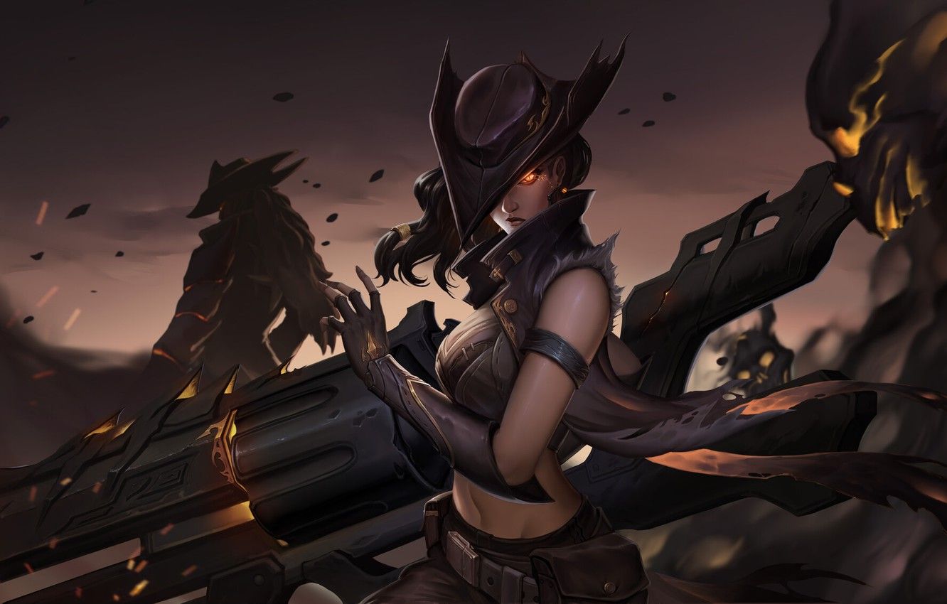 Wallpaper look, girl, weapons, hat, League Of Legends, Senna image for desktop, section игры