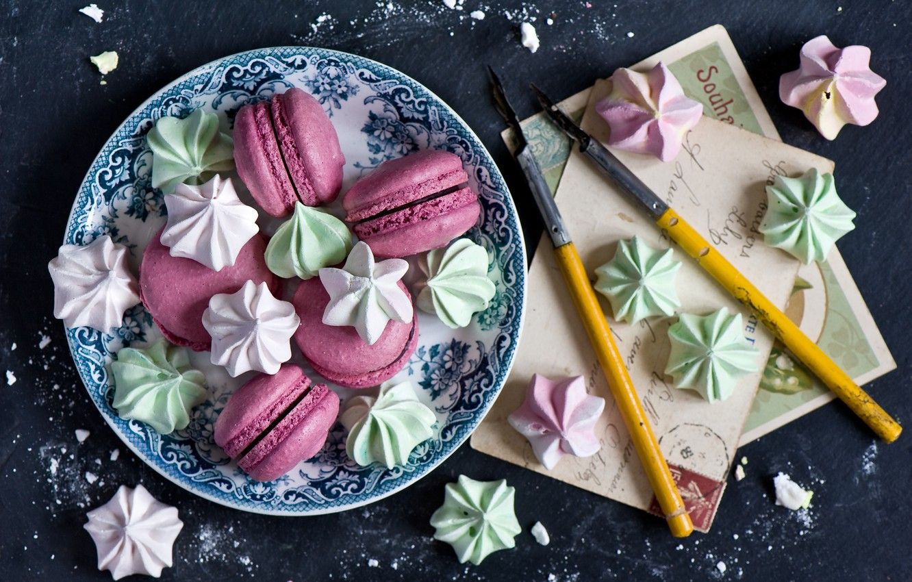 Wallpaper feathers, sweets, the envelope, postcard, meringue, pasta image for desktop, section еда