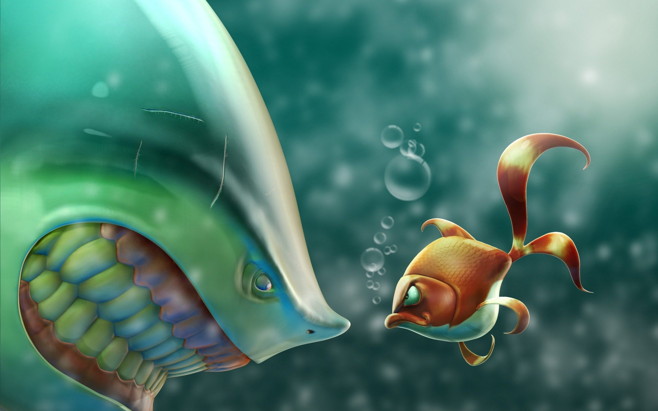 Art Situation Fish Shark Bubbles Cartoon wallpaperx1600