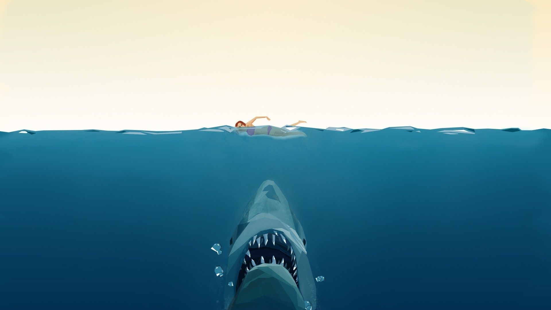 jaws swimming water split view shark Wallpaper HD / Desktop and Mobile Background
