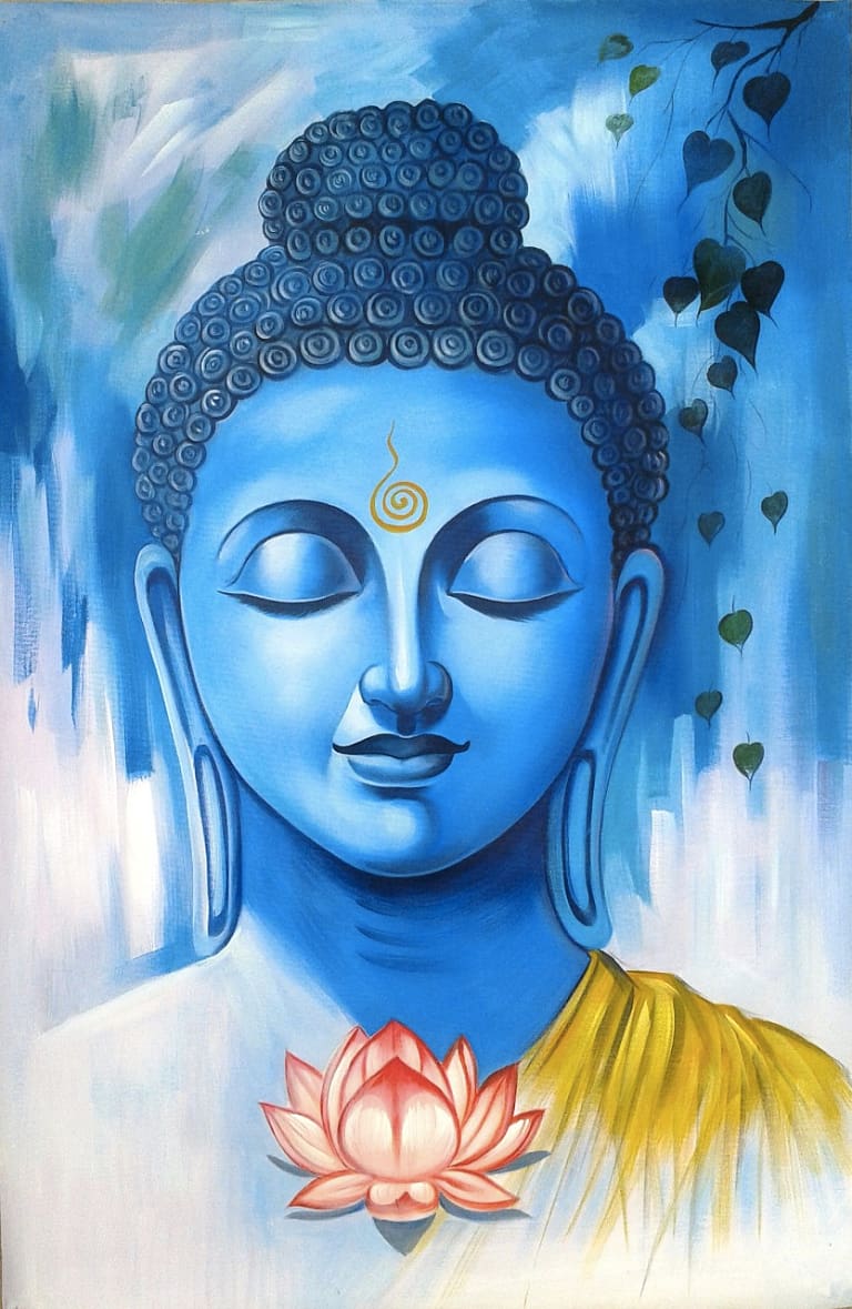 Gautama Buddha Painting, Bodhi Tree Gautama Buddha Drawing With Colour