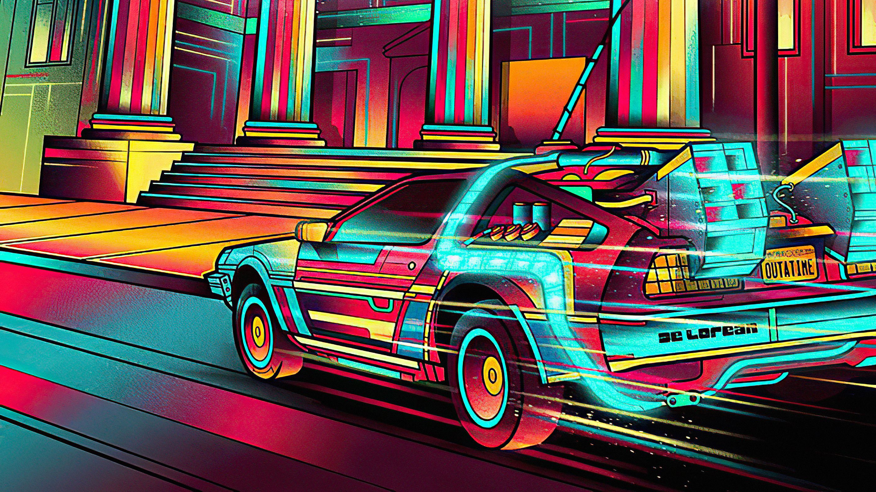 Back To The Future Colorful Delorean, HD Artist, 4k Wallpaper, Image, Background, Photo and Picture