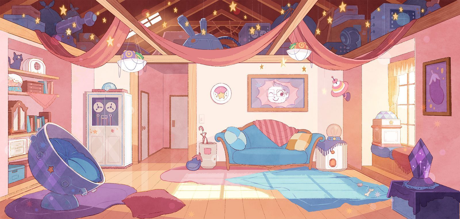 Aesthetic Modern Pink Anime Bedroom Background