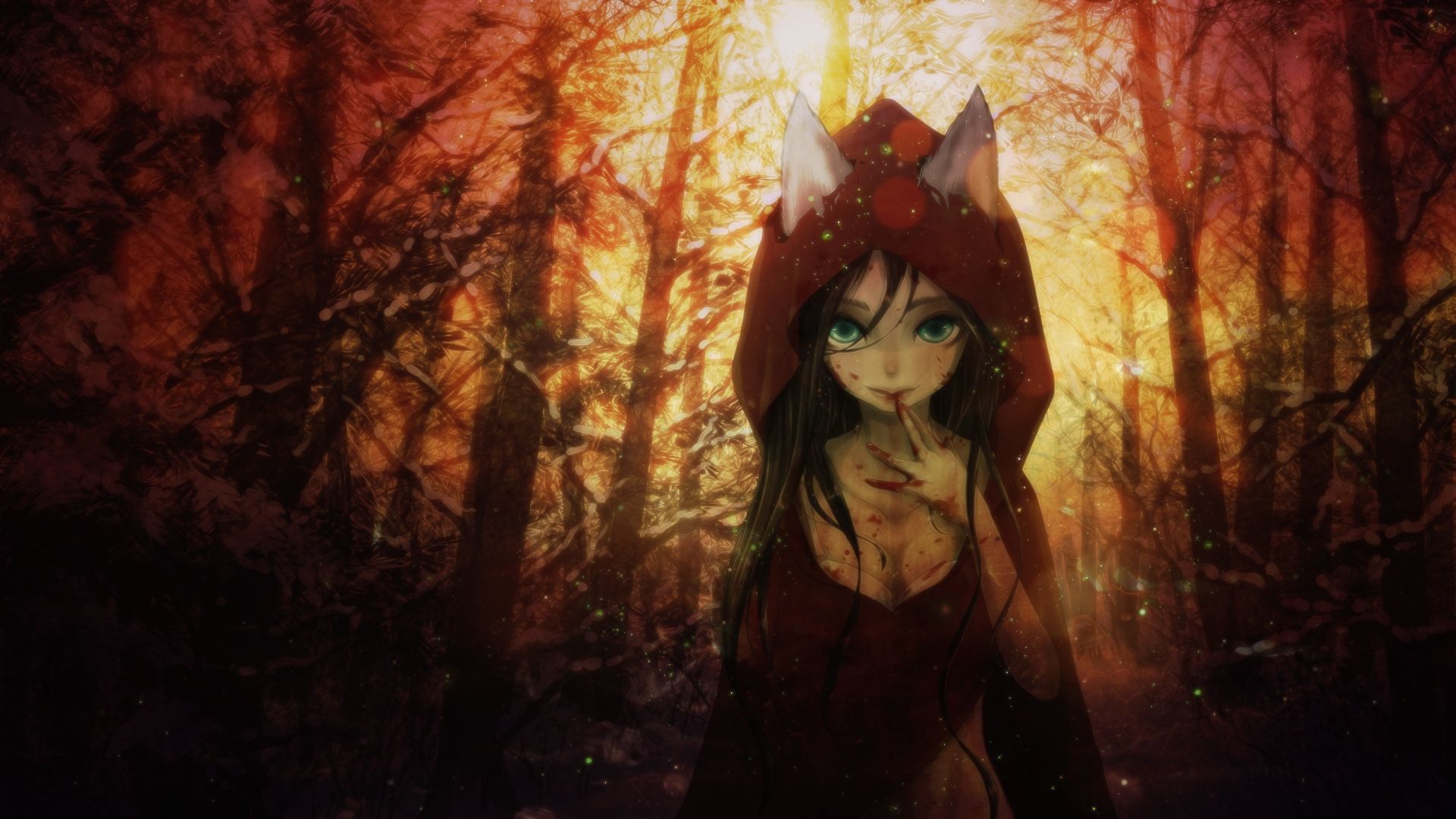 Download 1920x1080 Anime Girl, Fantasy, Animal Ears, Hoodie, Forest Wallpaper for Widescreen