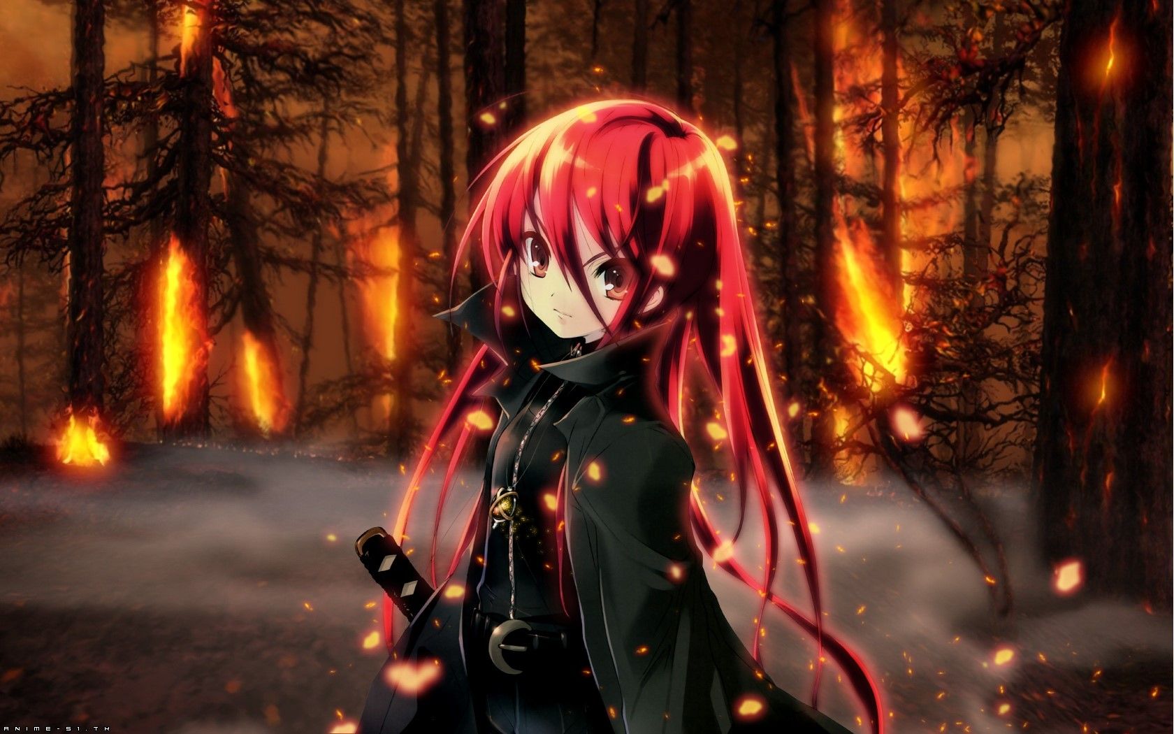Girl, Look, Sword, Fire, Forest wallpaper JPG. Anime. Tokkoro.com Amazing HD Wallpaper