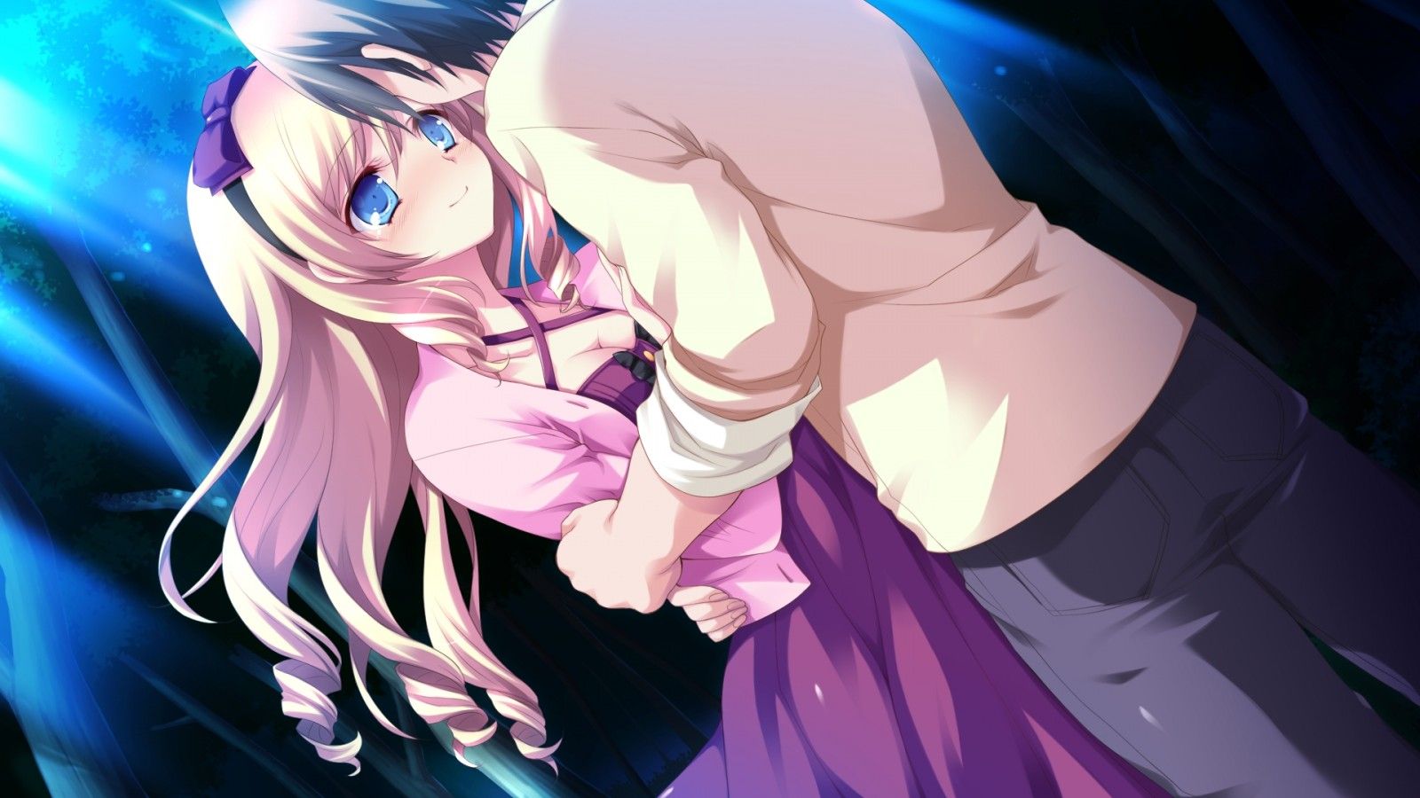 Wallpaper, illustration, anime, artwork, boy, girl, hug, mangaka, hyper highspeed genius 1920x1080