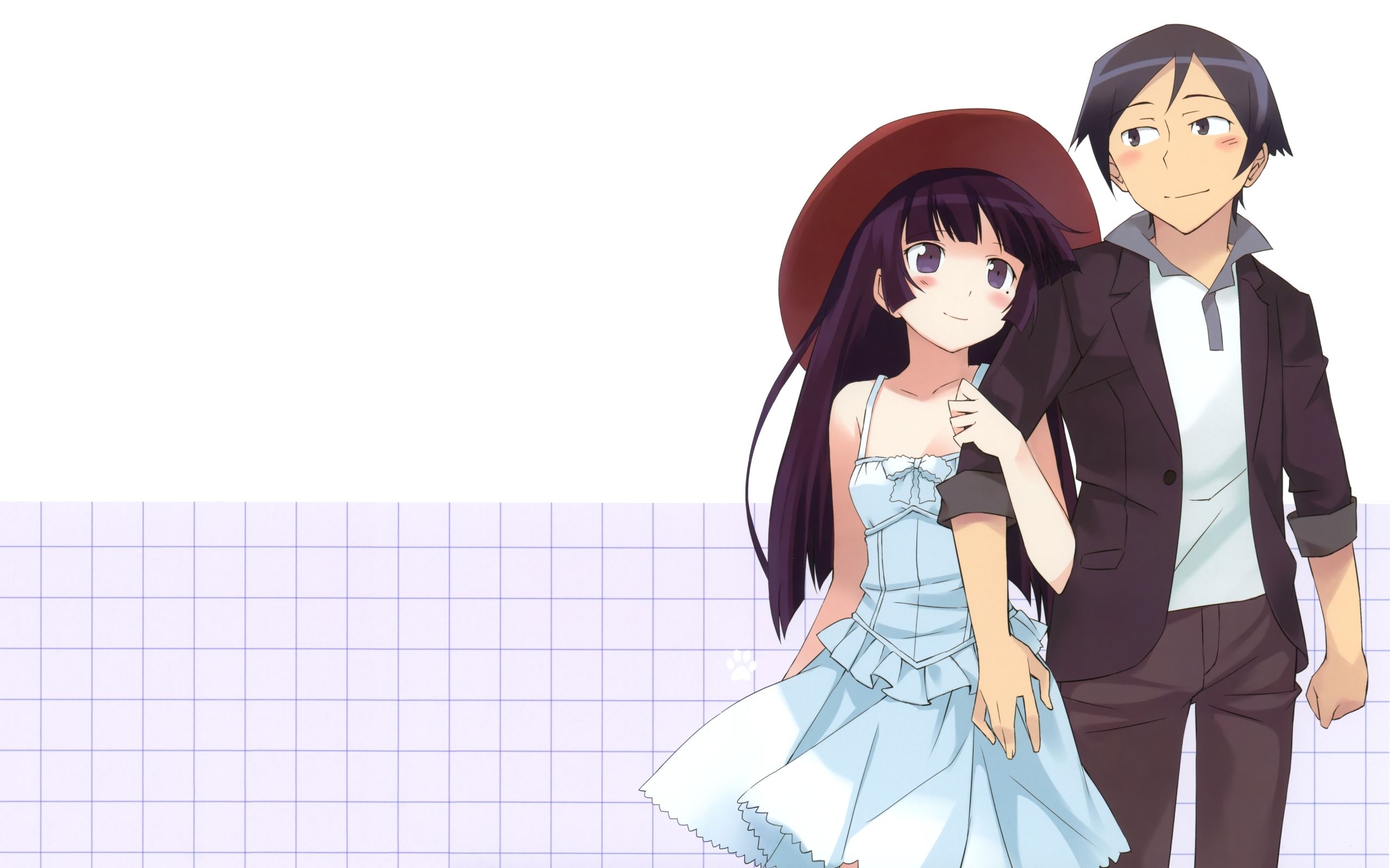 Wallpaper, illustration, anime, hat, cartoon, Person, boy, girl, smile, hug, mangaka, interaction 2560x1600