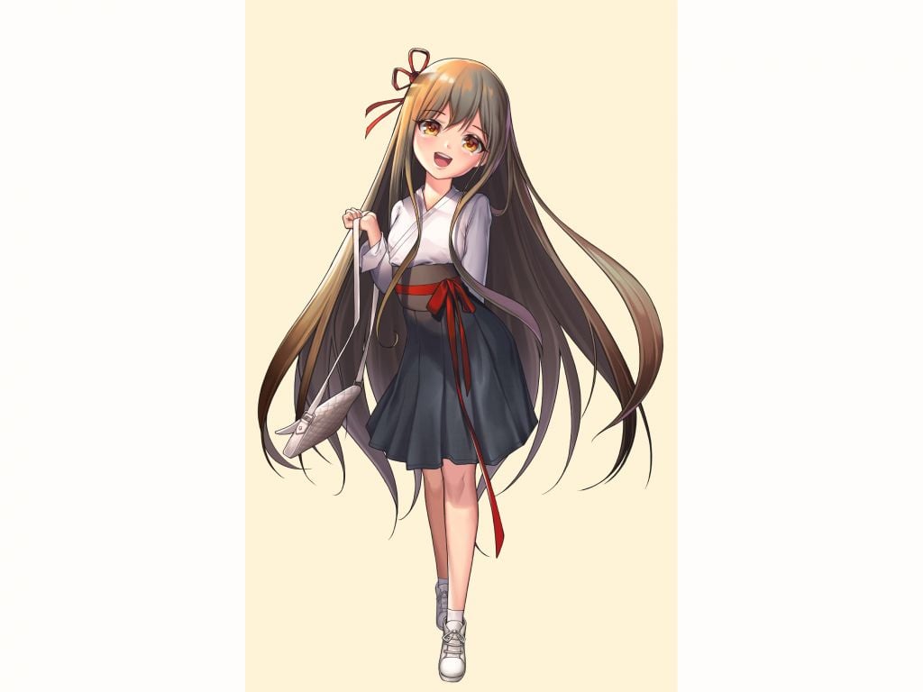 Desktop wallpaper cute, happy, anime girl, minimal, HD image, picture, background, ffabf3