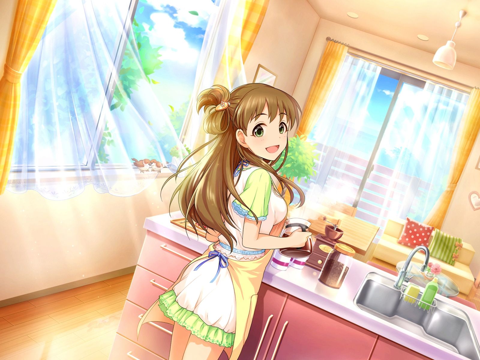 Desktop Wallpaper Happy Anime Girl In Kitchen, Blonde Anime Girl, HD Image, Picture, Background, La1wi8