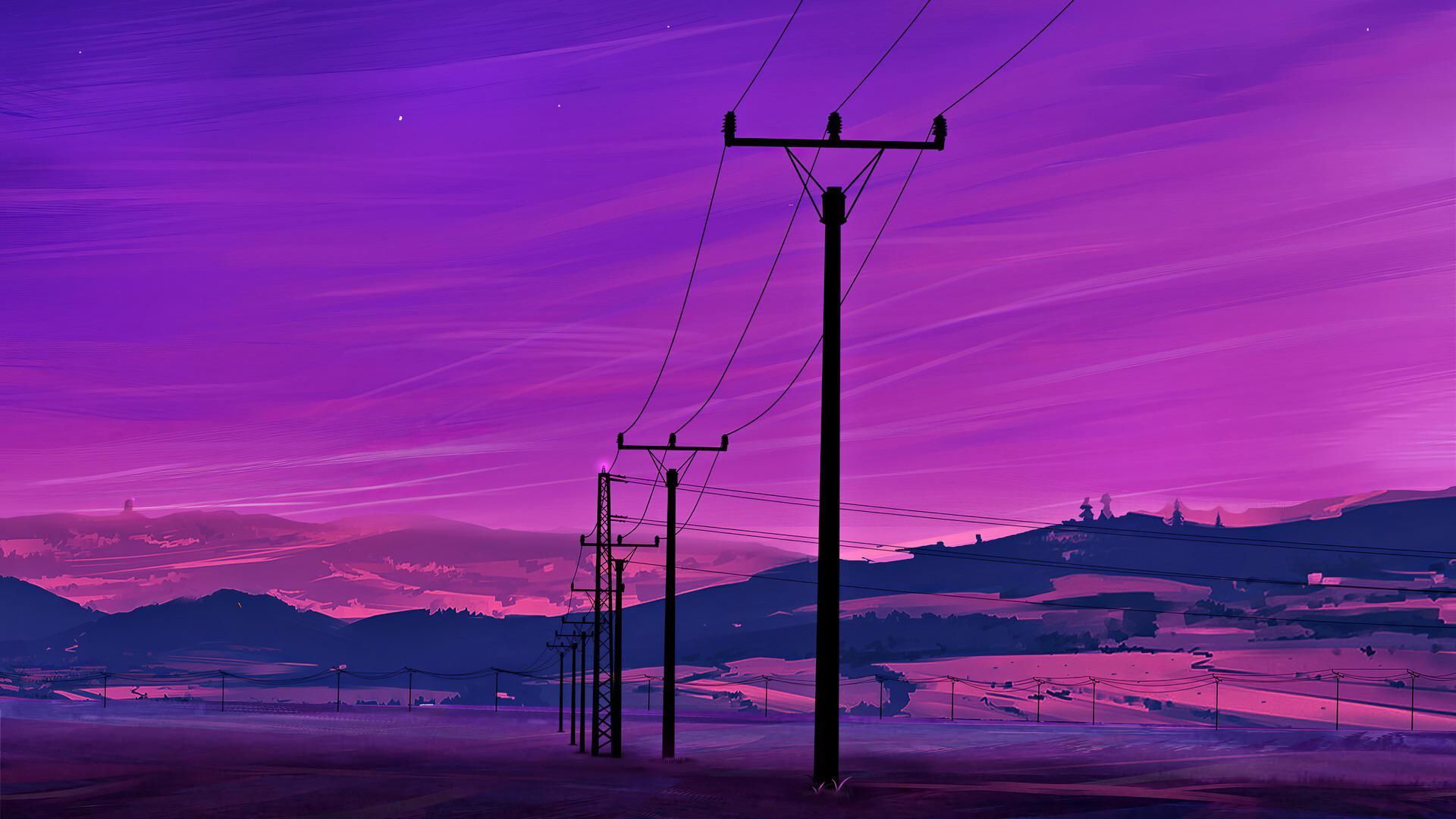 Neon Power Lines by unknown [1920x1080]. Anime scenery wallpaper, Vaporwave wallpaper, Desktop wallpaper tumblr