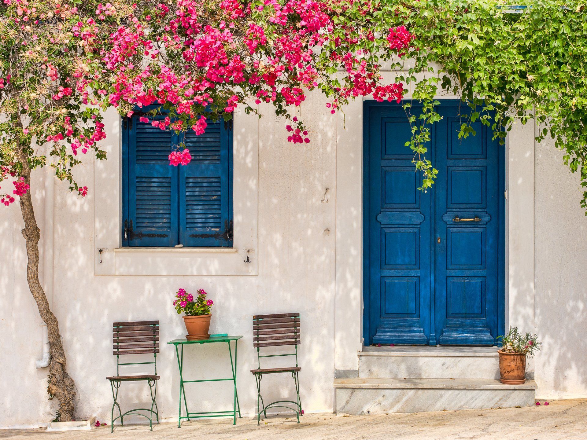 Man Made Door House Santorini Blue Flower Greece Wallpaper. Greece wallpaper, Beautiful doors, Wallpaper