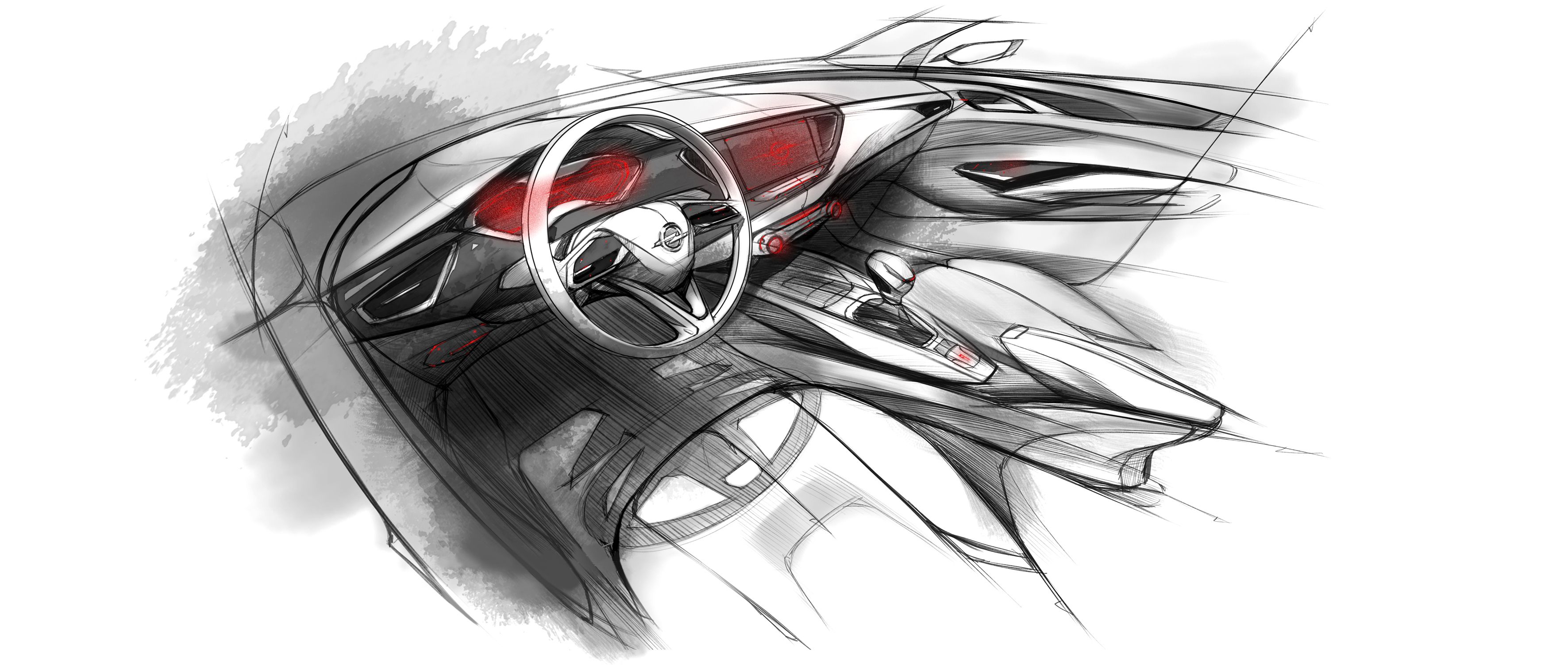 Wallpaper, drawing, illustration, monochrome, anime, Opel, netcarshow, netcar, car image, car photo, Astra, wing, sketch, automotive design 3543x1518